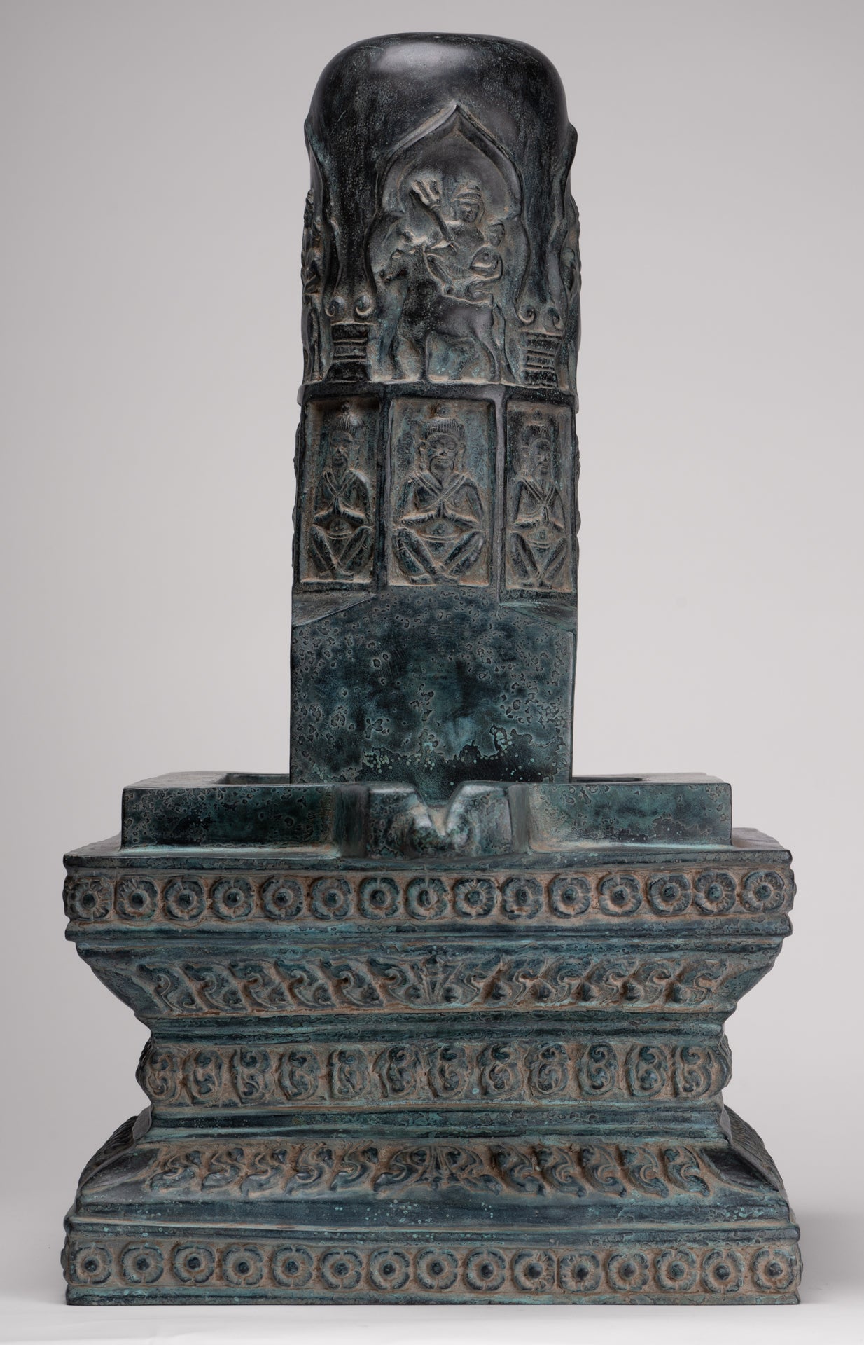 Large Linga Statue - Antique Khmer Style Bronze Linga / Lingnum & Yoni - 53cm/21"