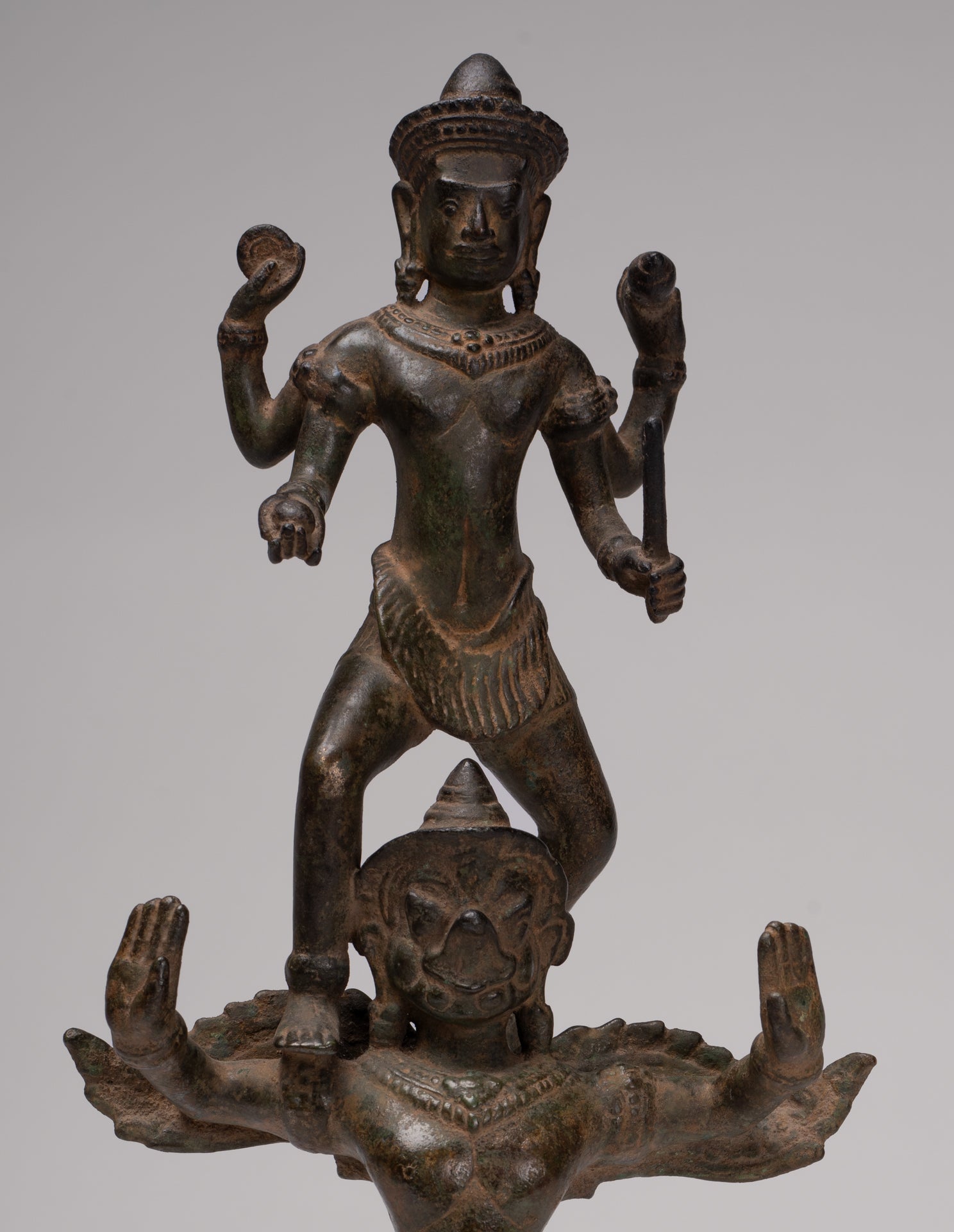 Masterpiece - Antique Khmer Style Bronze Khmer Baphuon Vishnu Statue Riding Garuda - 36cm/14"