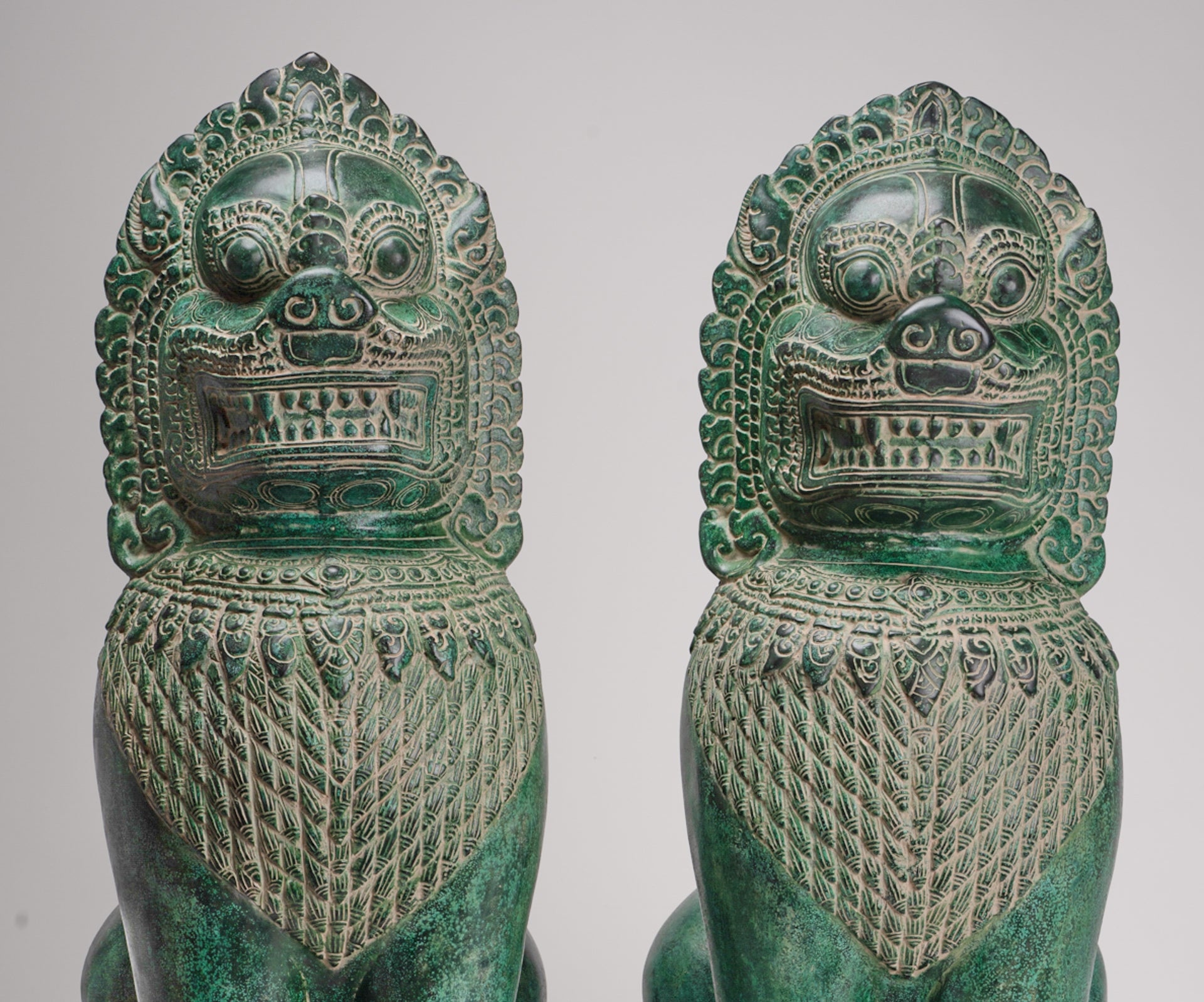 Temple Lions - Antique Khmer Style Bronze Temple Guardians or Lions (Pair) - 72cm/29"
