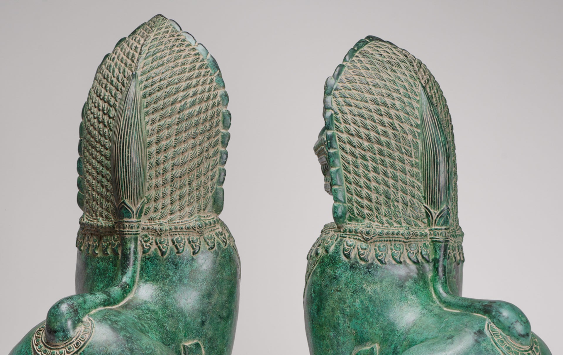 Temple Lions - Antique Khmer Style Bronze Temple Guardians or Lions (Pair) - 72cm/29"