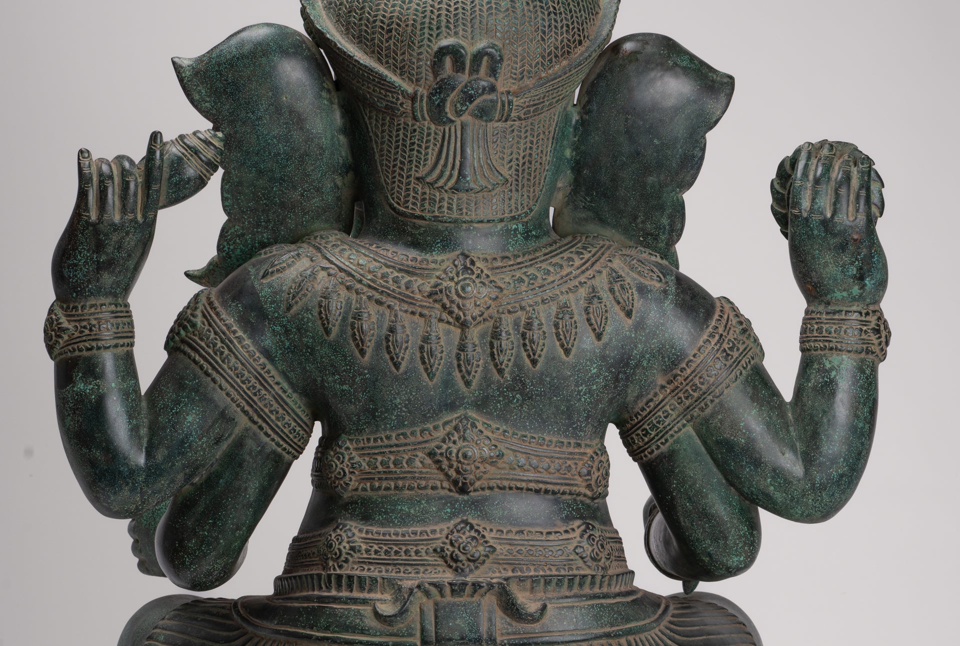 Large Ganesha Statue - Antique Khmer Style Angkor Wat Bronze Seated Four Arm Ganesh Statue - 74cm/30"