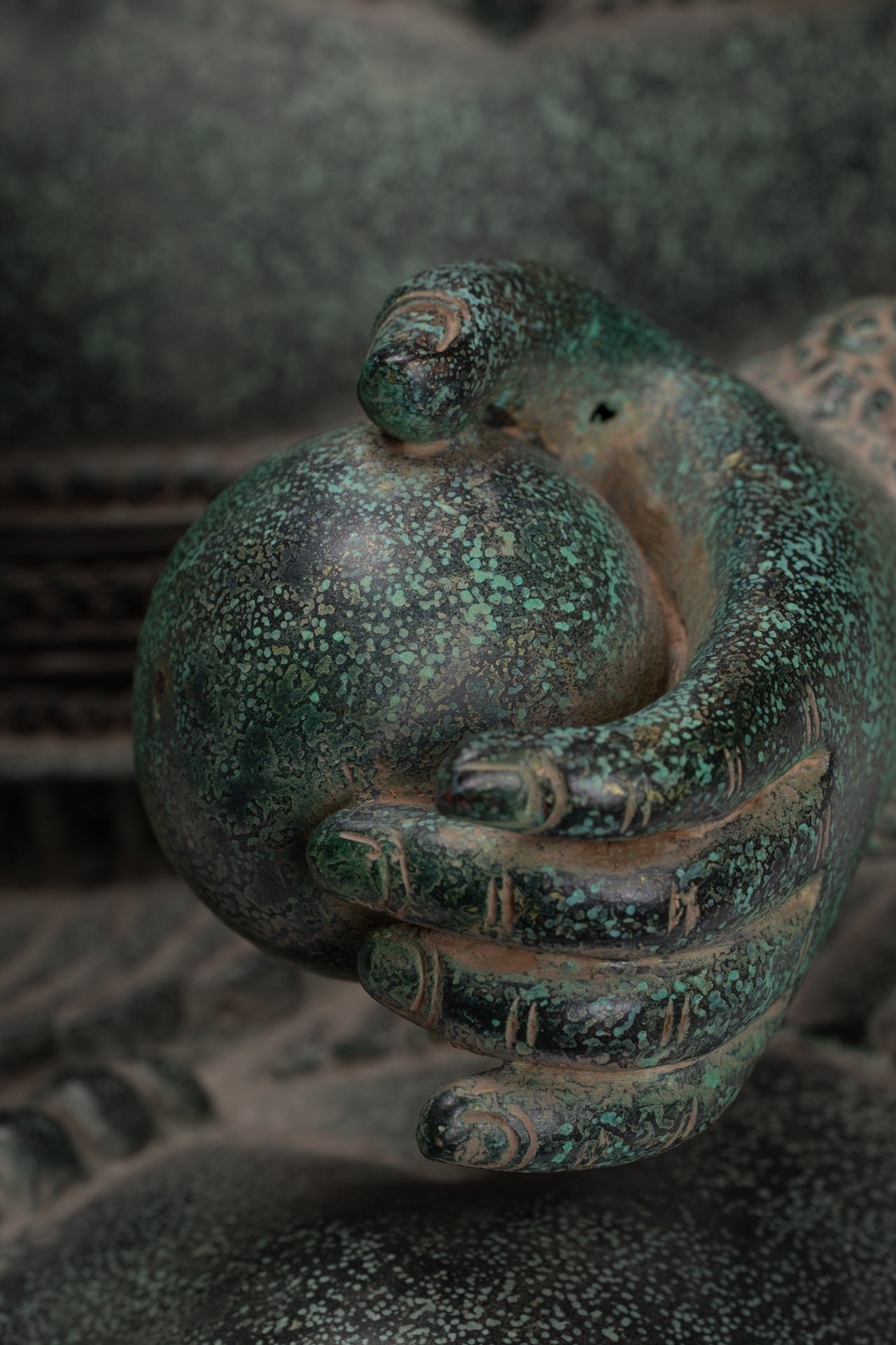 Large Ganesha Statue - Antique Khmer Style Angkor Wat Bronze Seated Four Arm Ganesh Statue - 74cm/30"