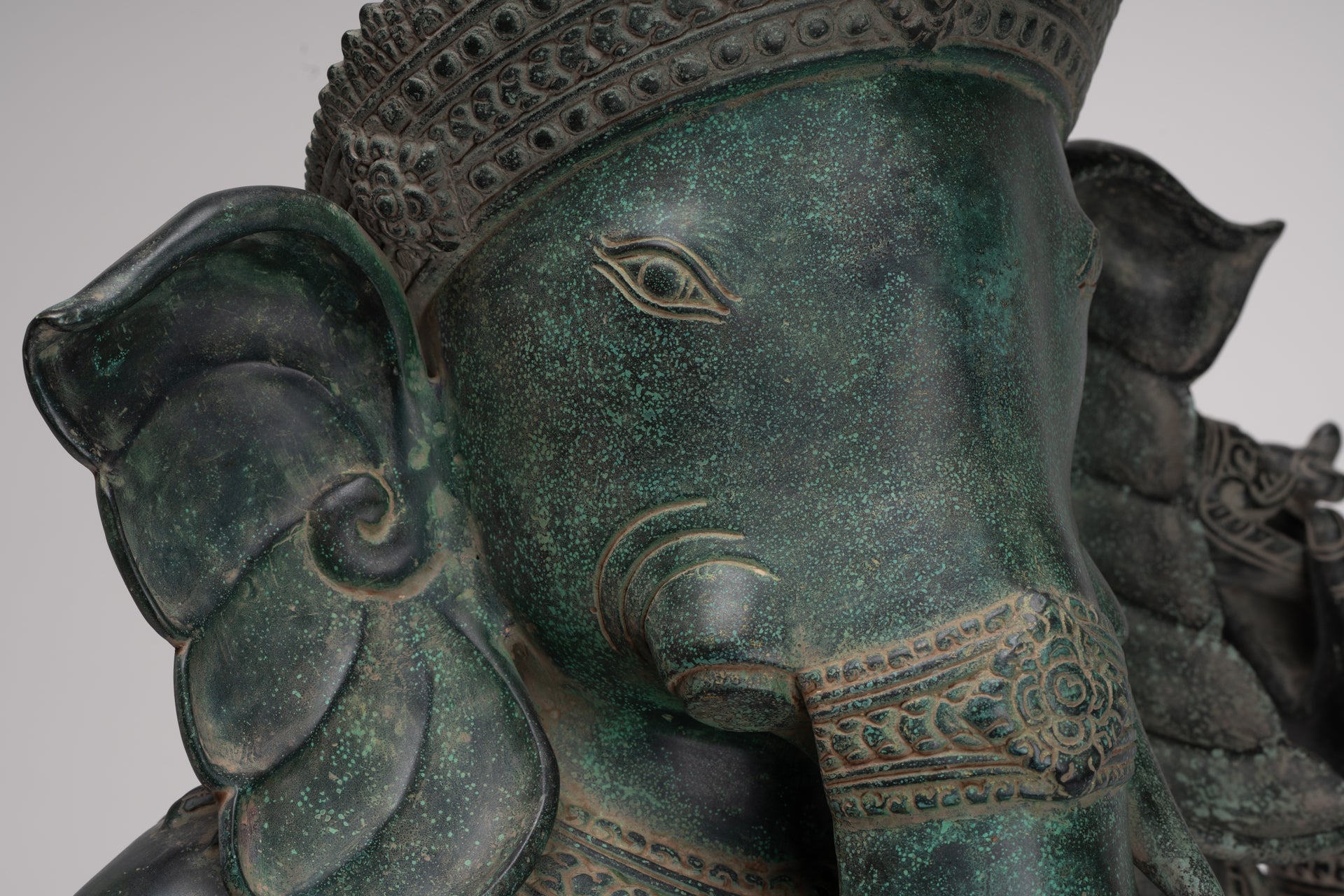 Large Ganesha Statue - Antique Khmer Style Angkor Wat Bronze Seated Four Arm Ganesh Statue - 74cm/30"