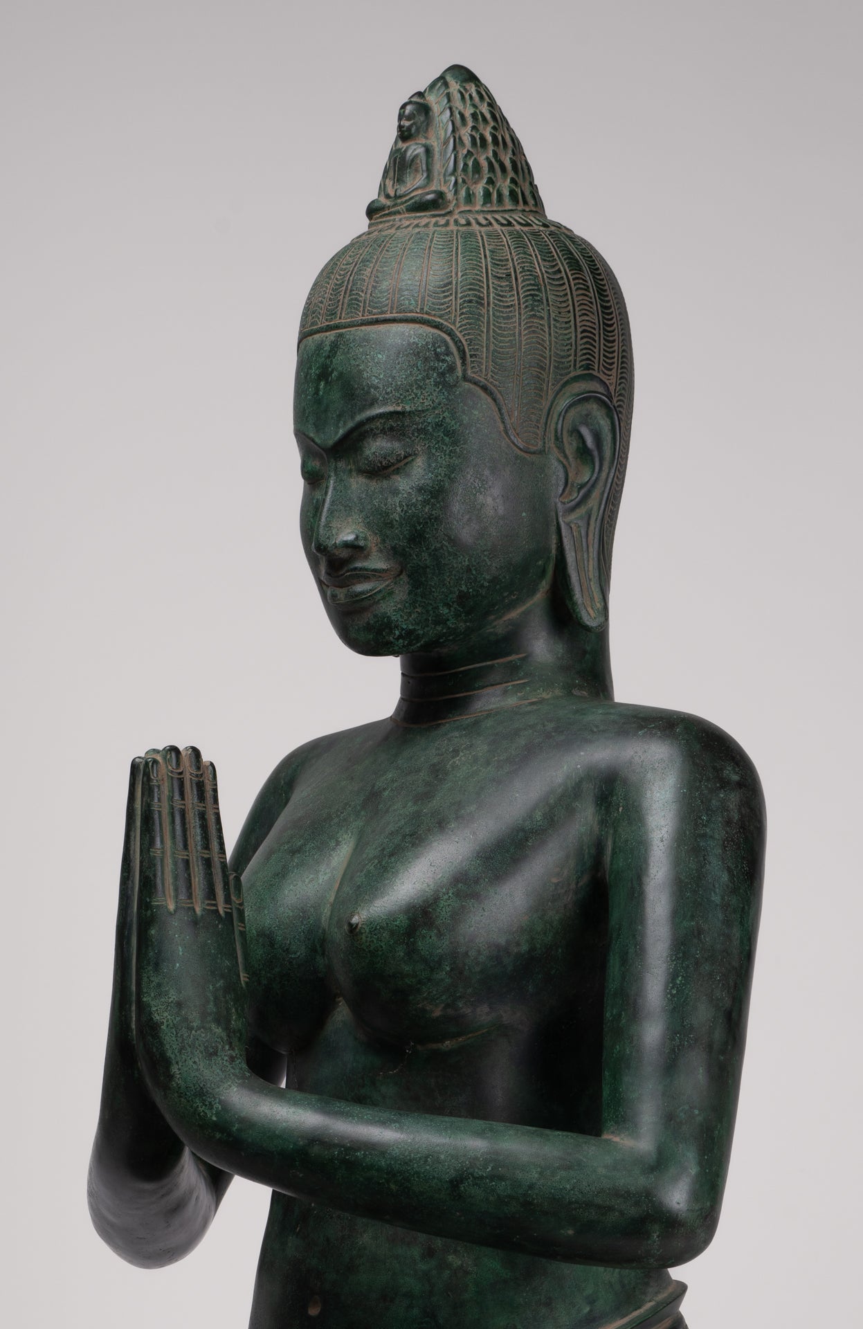 Deity Statue - Antique Khmer Style Bayon Prajnaparamita Statue / Goddess - 95cm/38"