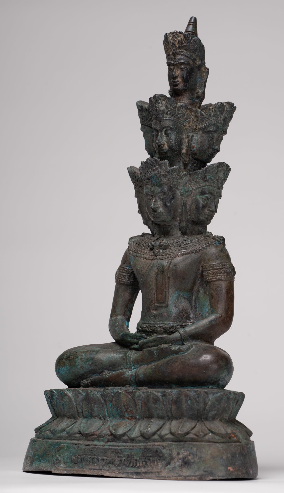 Antique Thai Style Seated Bronze Meditating Hevajra Statue - 30cm/12" Tall
