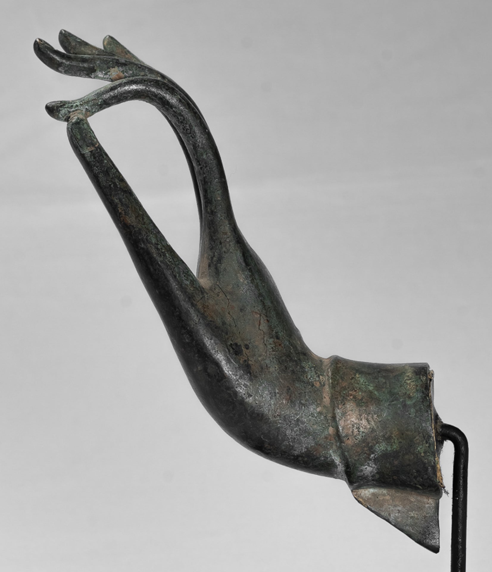 Mounted Antique Thai Style Southeast Asia Bronze Thai Teaching Hand - 29cm/12"