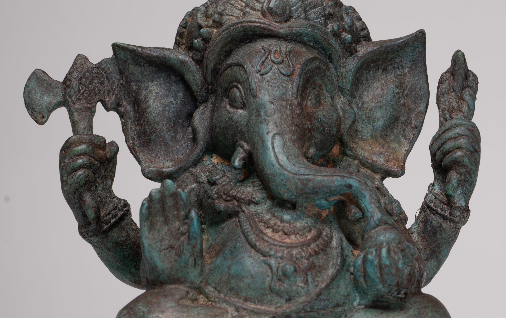 Ganesh - Antique Thai Style Bronze Seated Ganesha - 23cm/9"