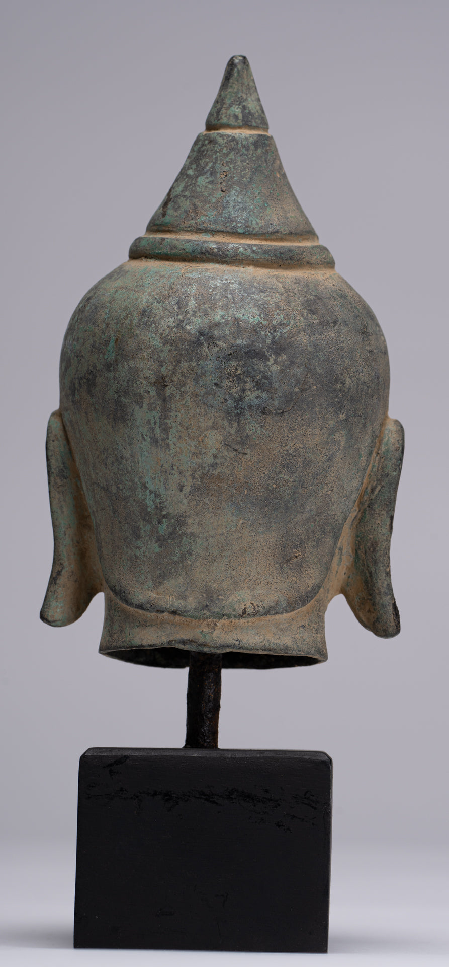 Buddha Statue - Antique Khmer Style Mounted Bronze Phnom Da Buddha Head Statue - 22cm/9"