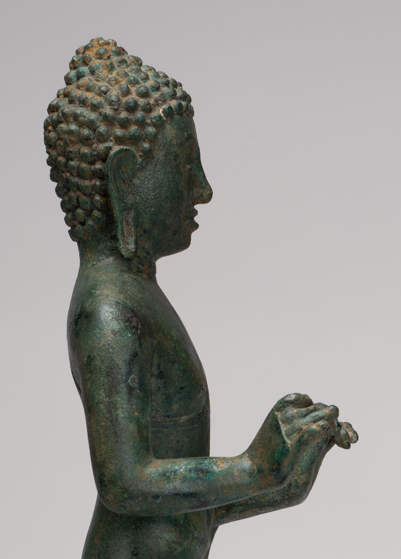 Buddha Statue - Antique Thai Style Standing Bronze Mon Dvaravati Teaching Buddha Statue - 35cm/14"