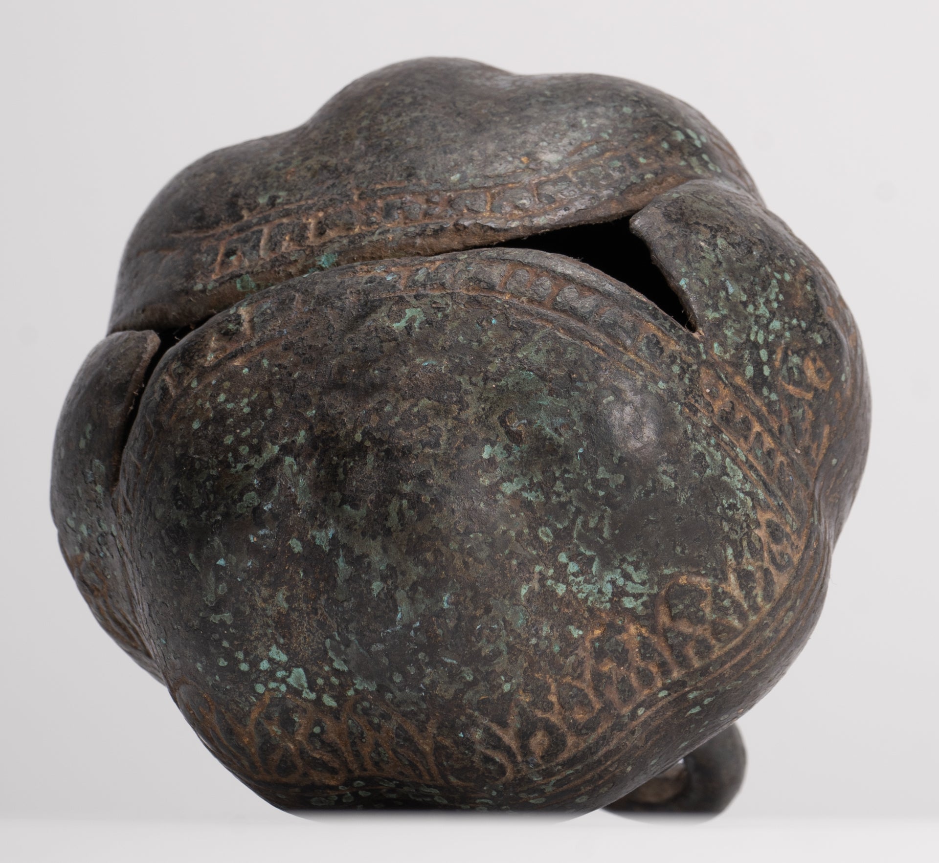 Antique Khmer Style Bronze Mounted Lotus Flower Bell - 32cm/13"