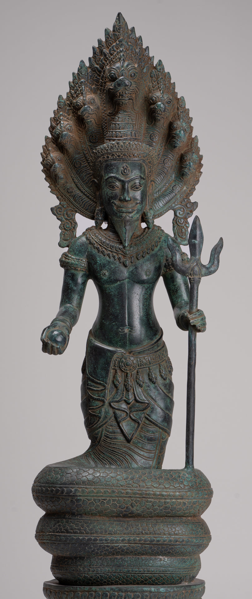 Naga Statue - Antique Khmer Style Bronze Protective 'Kaundinya I' Consort of Queen Soma - Naga, Snake or Serpent Statue - 77cm/31"