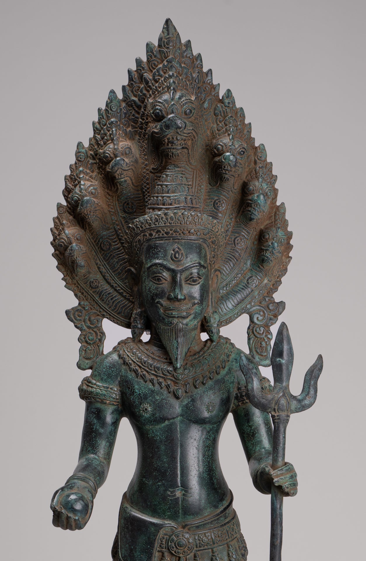 Naga Statue - Antique Khmer Style Bronze Protective 'Kaundinya I' Consort of Queen Soma - Naga, Snake or Serpent Statue - 77cm/31"