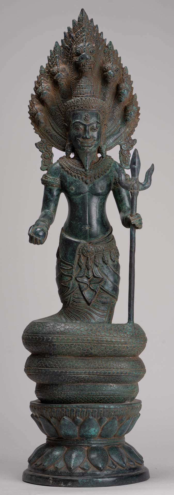 Naga Statue - Antique Khmer Style Bronze Protective 'Kaundinya I' Consort of Queen Soma - Naga, Snake or Serpent Statue - 77cm/31"