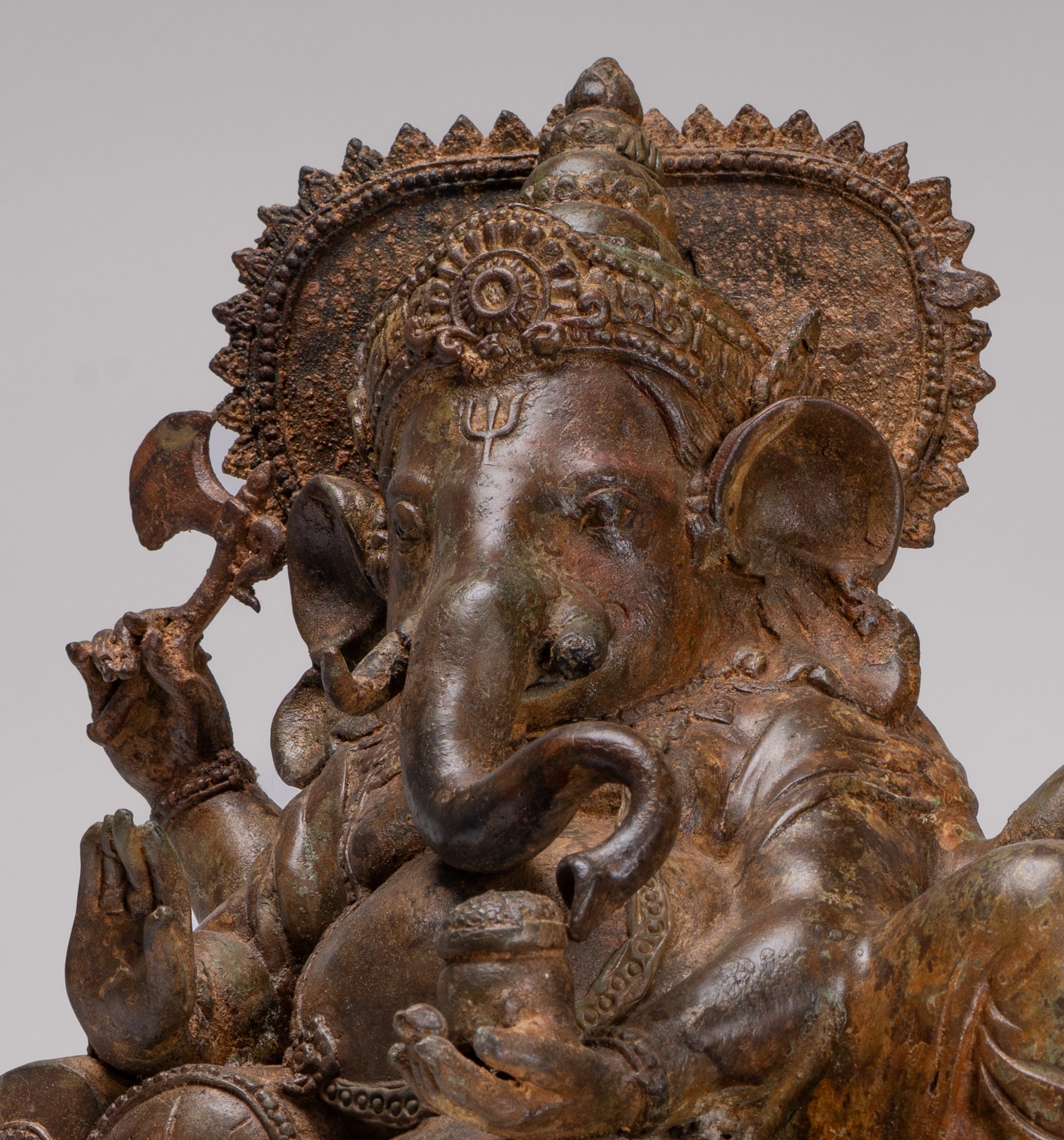 Ganesh - Antique Thai Style Bronze Reclining Ganesha Statue w/Mouse - 41cm/16"