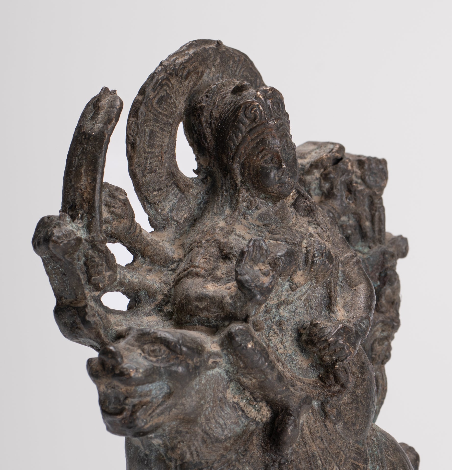 Chandraghanta - Antique Javanese Style Majapahit Chandraghanta Durga Statue - 15cm/6"