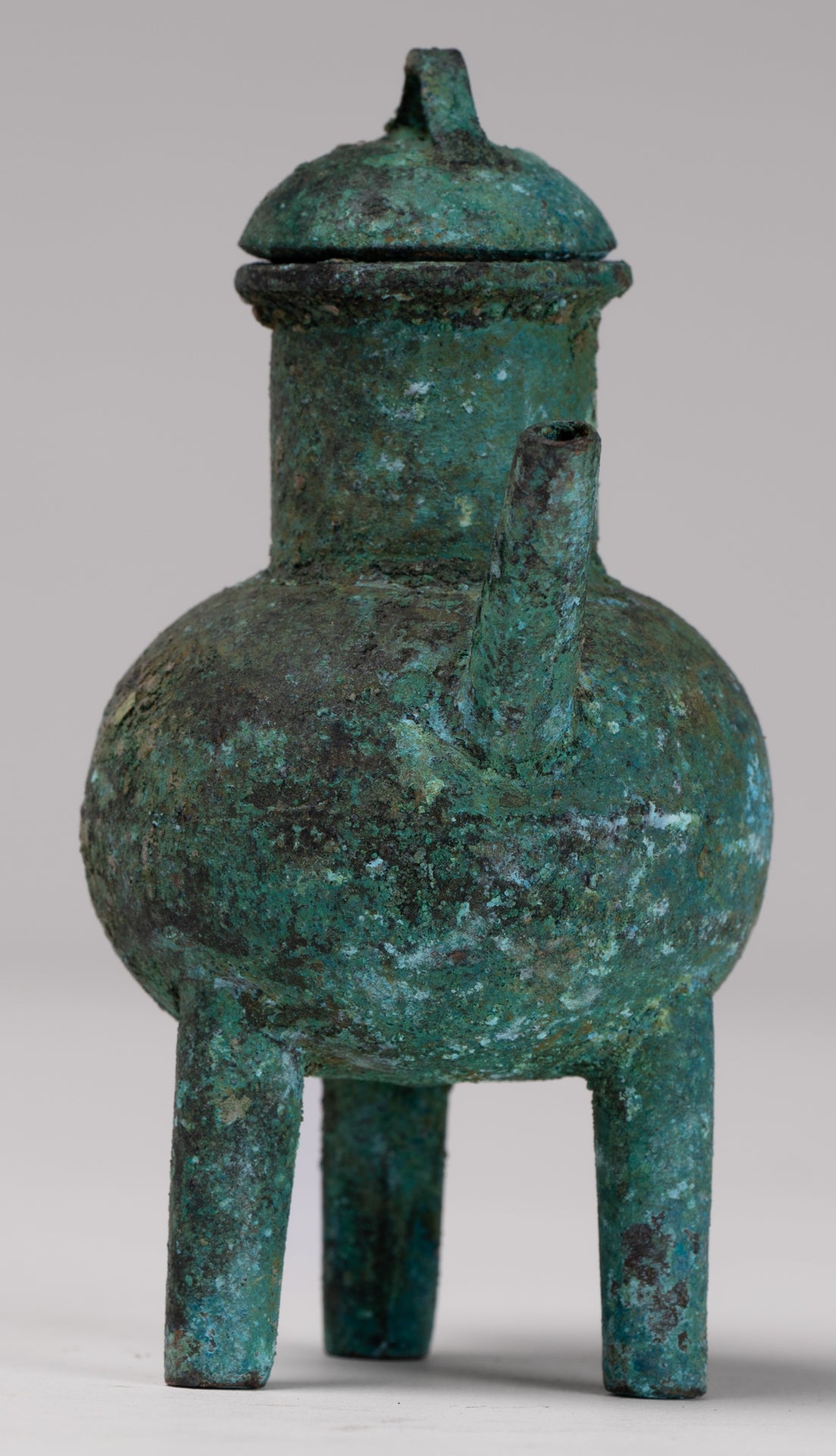 Antique Khmer Style Southeast Asian Bronze Ritual Tripod Pouring Vessel - 11cm/4"