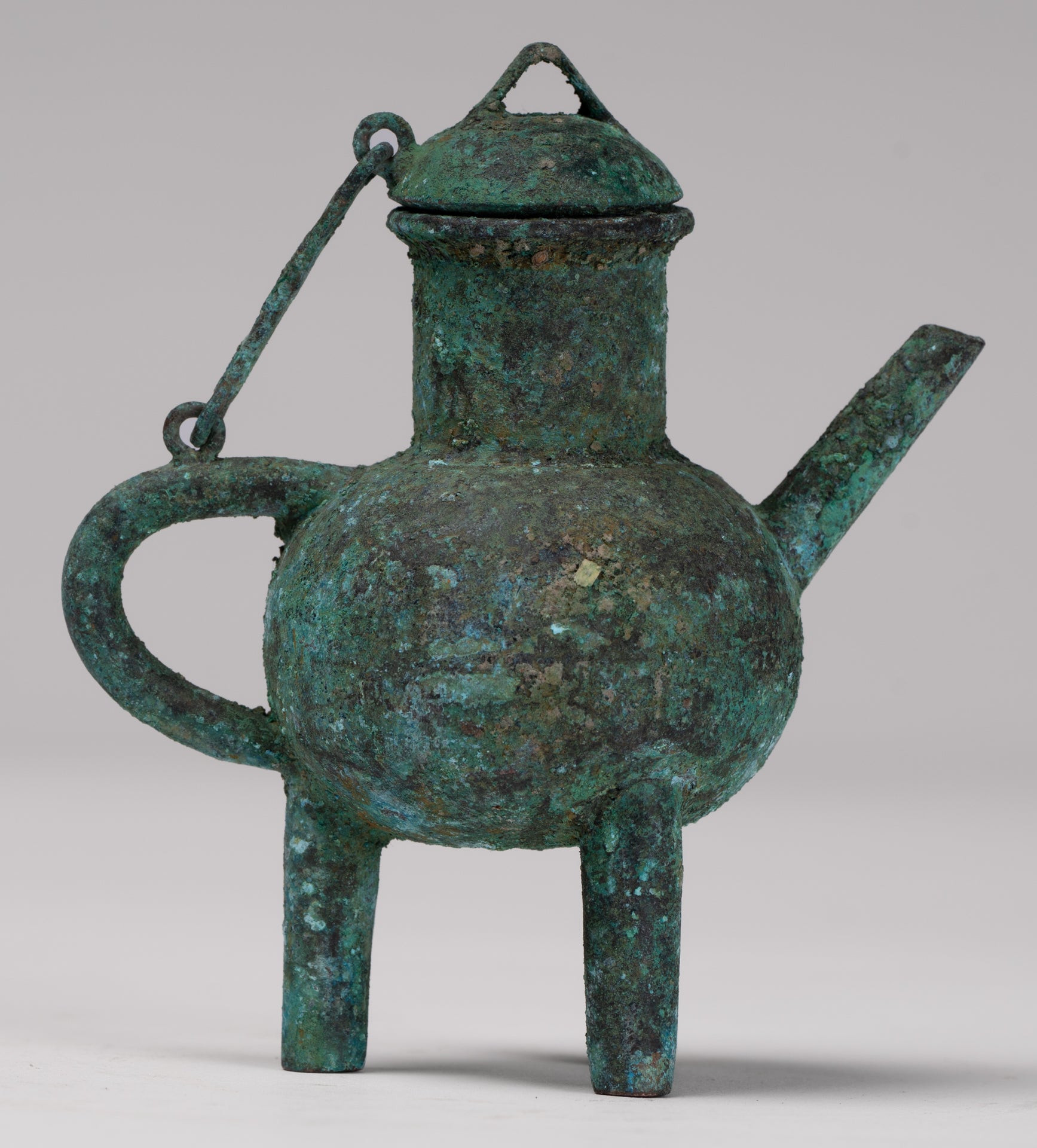 Antique Khmer Style Southeast Asian Bronze Ritual Tripod Pouring Vessel - 11cm/4"