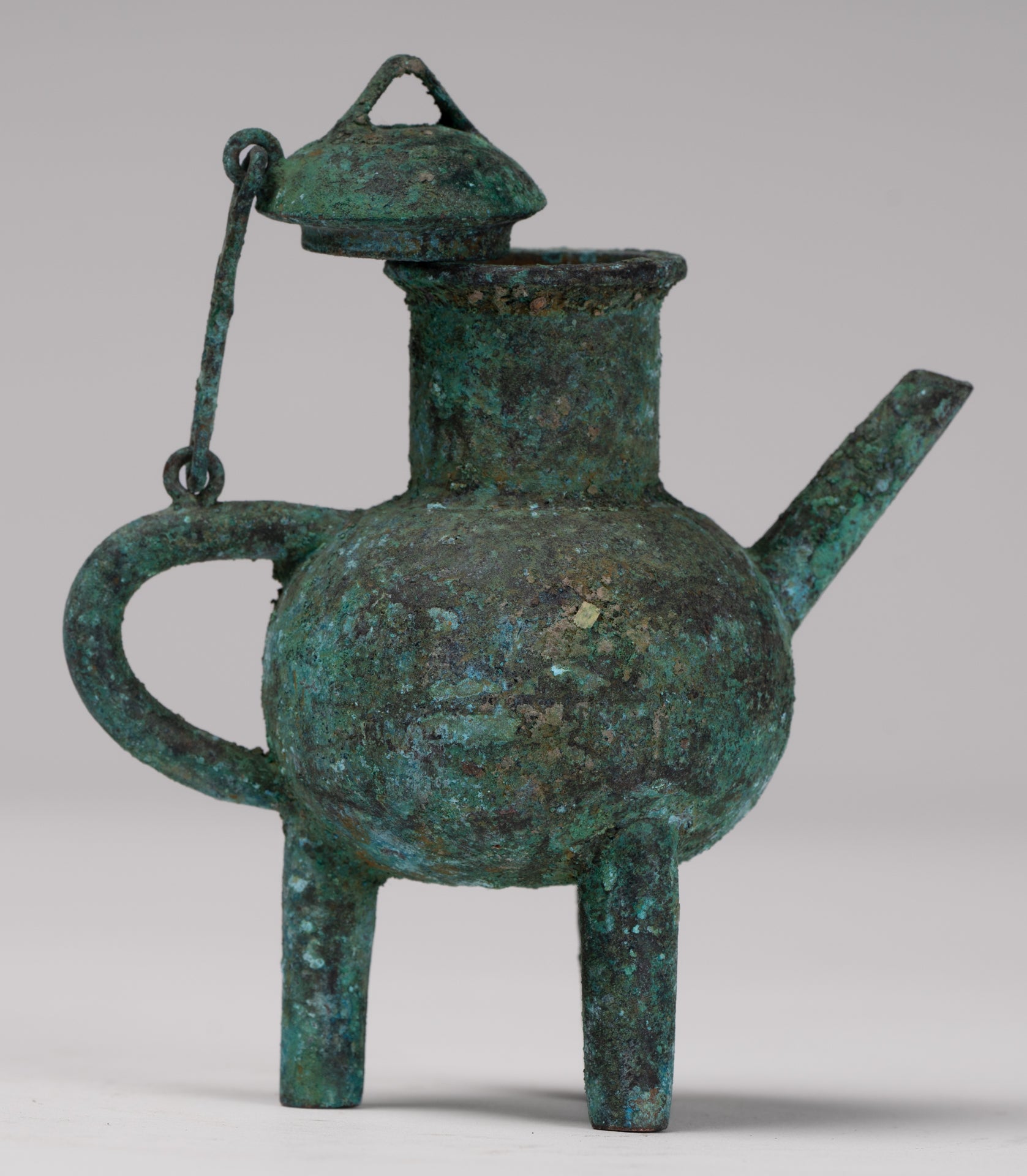 Antique Khmer Style Southeast Asian Bronze Ritual Tripod Pouring Vessel - 11cm/4"