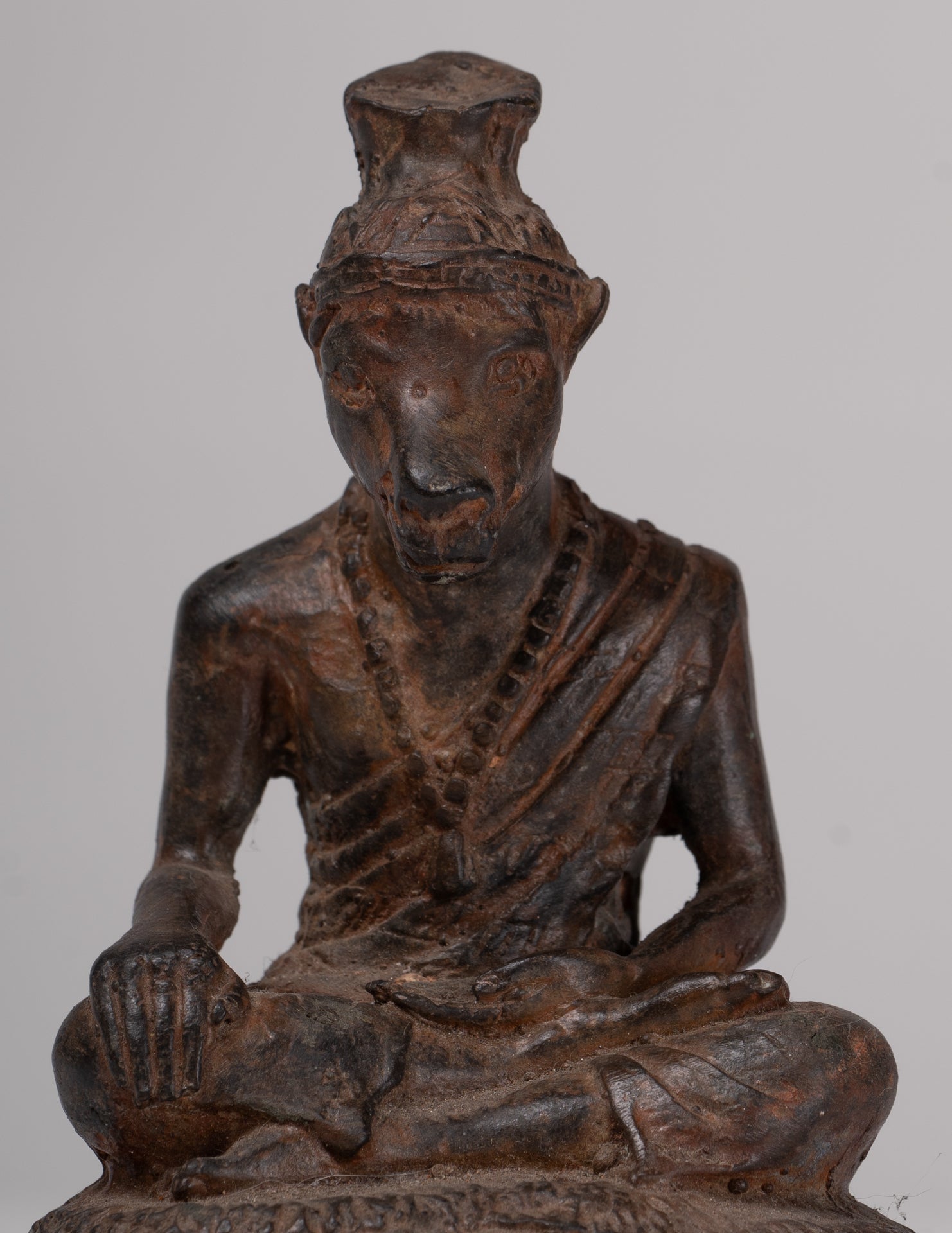 Hayagriva Statue - Antique Thai Style Seated Bronze Hayagriva Avatar of Vishnu - 12.5cm/5"
