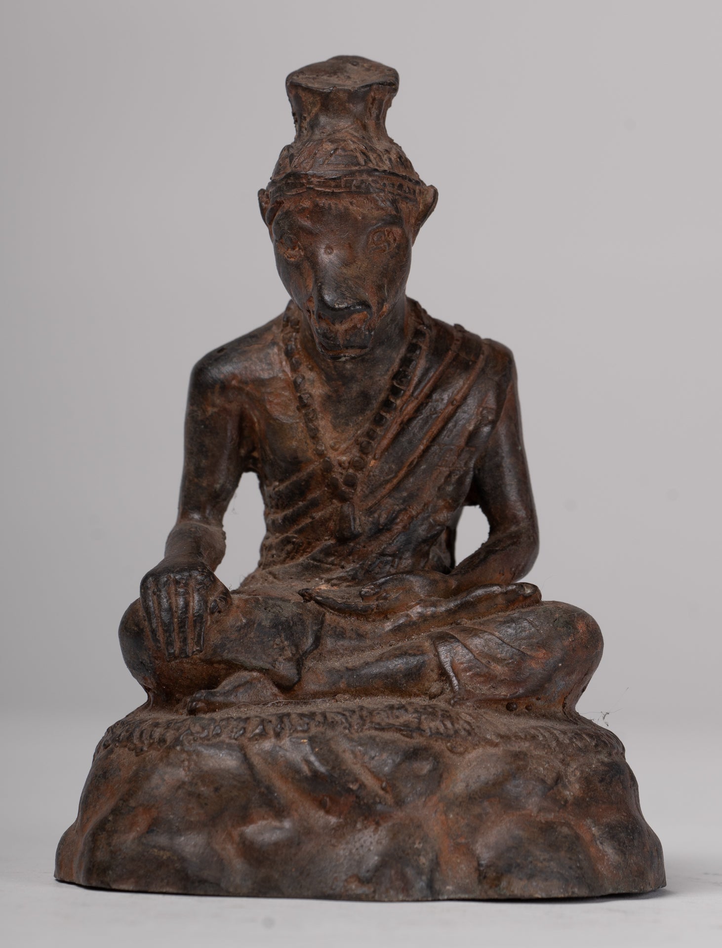 Hayagriva Statue - Antique Thai Style Seated Bronze Hayagriva Avatar of Vishnu - 12.5cm/5"