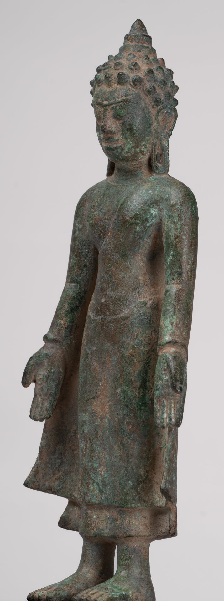 Buddha Statue - Antique Khmer Style Mounted Bronze Phnom Da Standing Buddha Statue - 31cm/12"