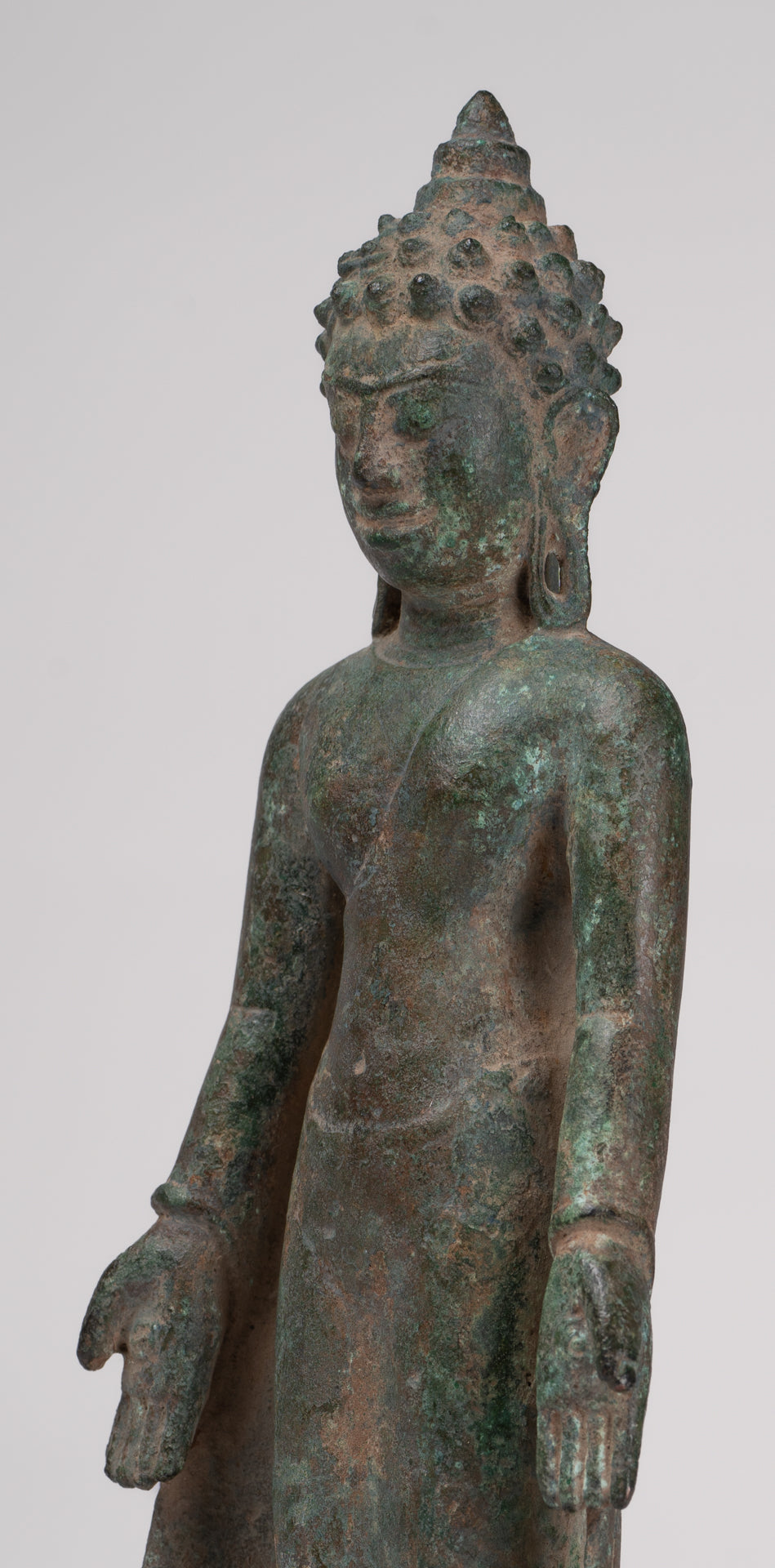 Buddha Statue - Antique Khmer Style Mounted Bronze Phnom Da Standing Buddha Statue - 31cm/12"