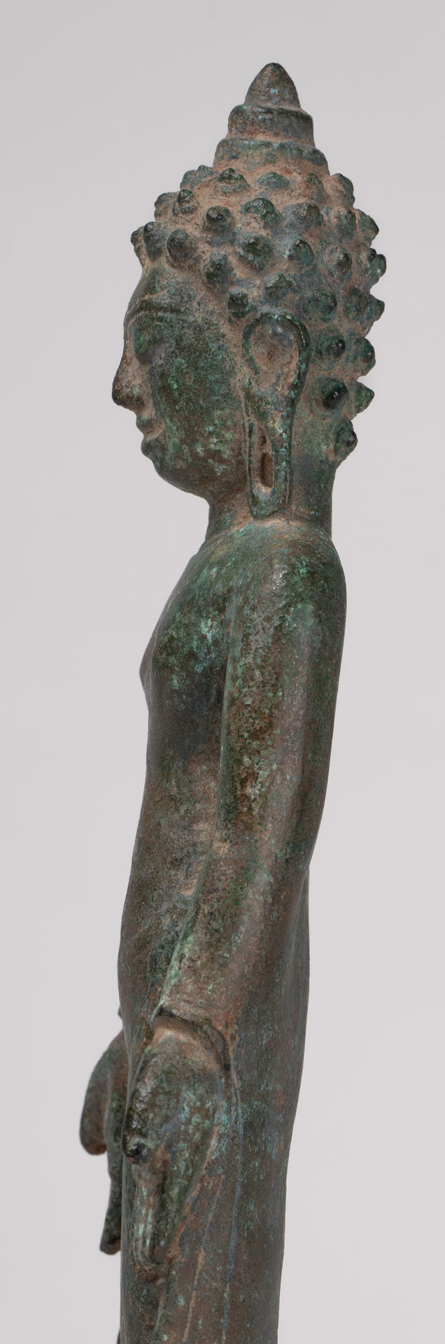 Buddha Statue - Antique Khmer Style Mounted Bronze Phnom Da Standing Buddha Statue - 31cm/12"