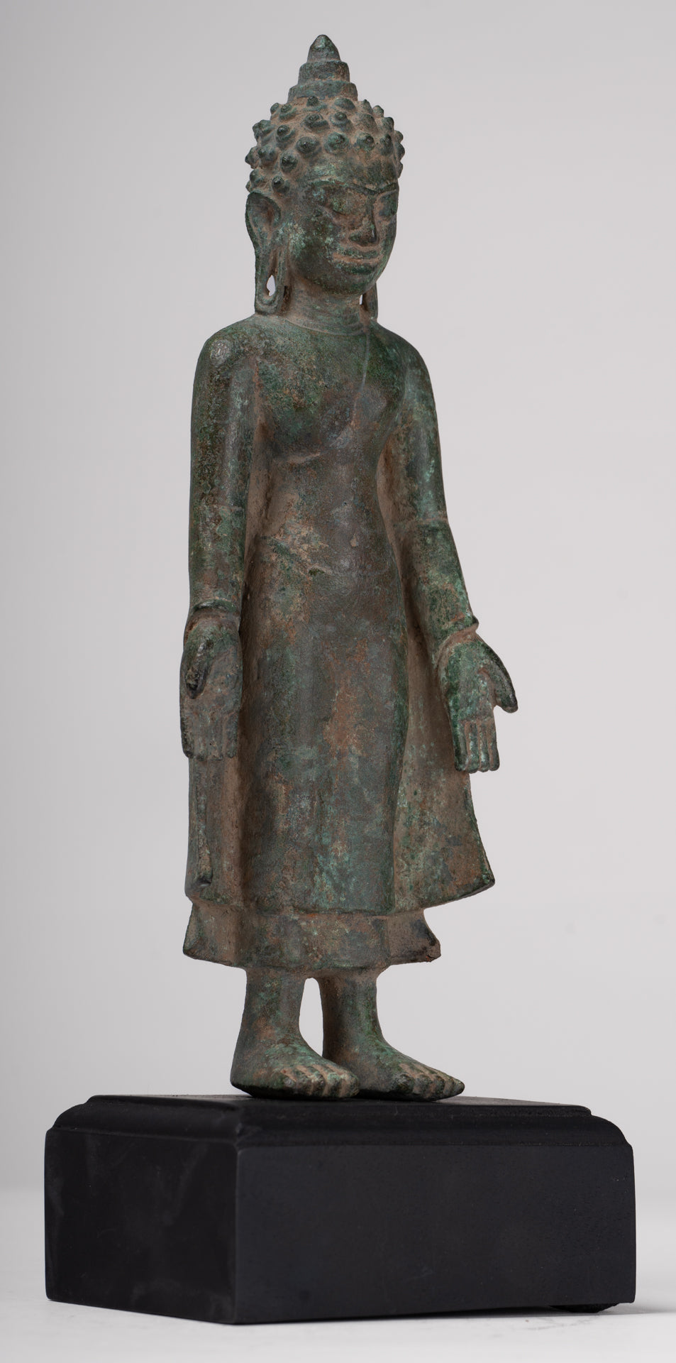 Buddha Statue - Antique Khmer Style Mounted Bronze Phnom Da Standing Buddha Statue - 31cm/12"