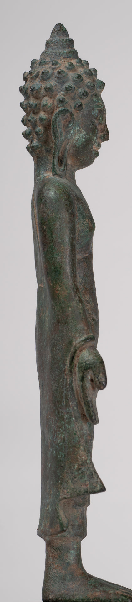 Buddha Statue - Antique Khmer Style Mounted Bronze Phnom Da Standing Buddha Statue - 31cm/12"