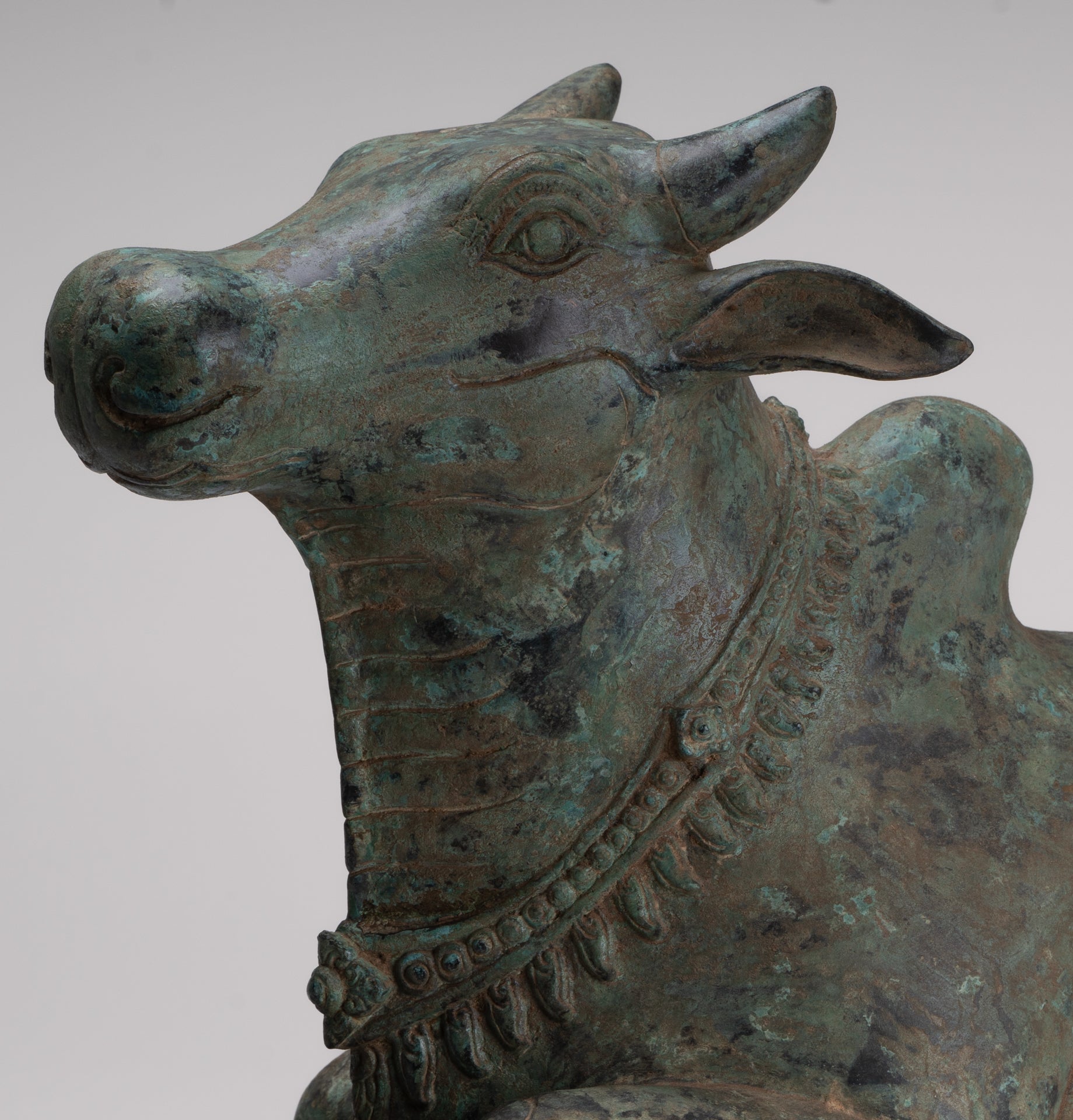 Antique Khmer Style Bronze Nandi Statue - Mount of Shiva - 52cm/21" Long