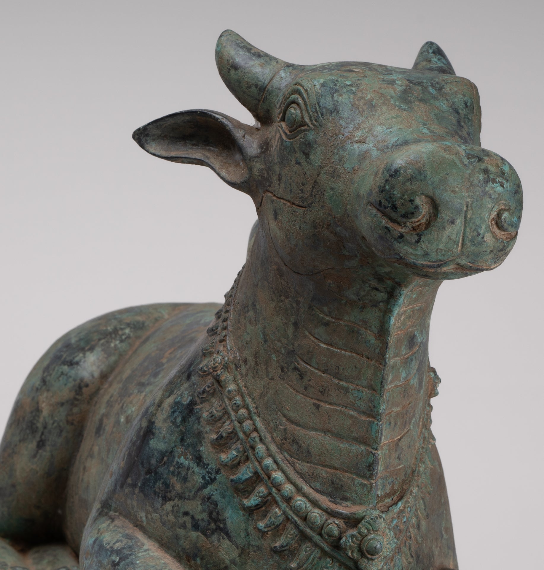 Antique Khmer Style Bronze Nandi Statue - Mount of Shiva - 52cm/21" Long