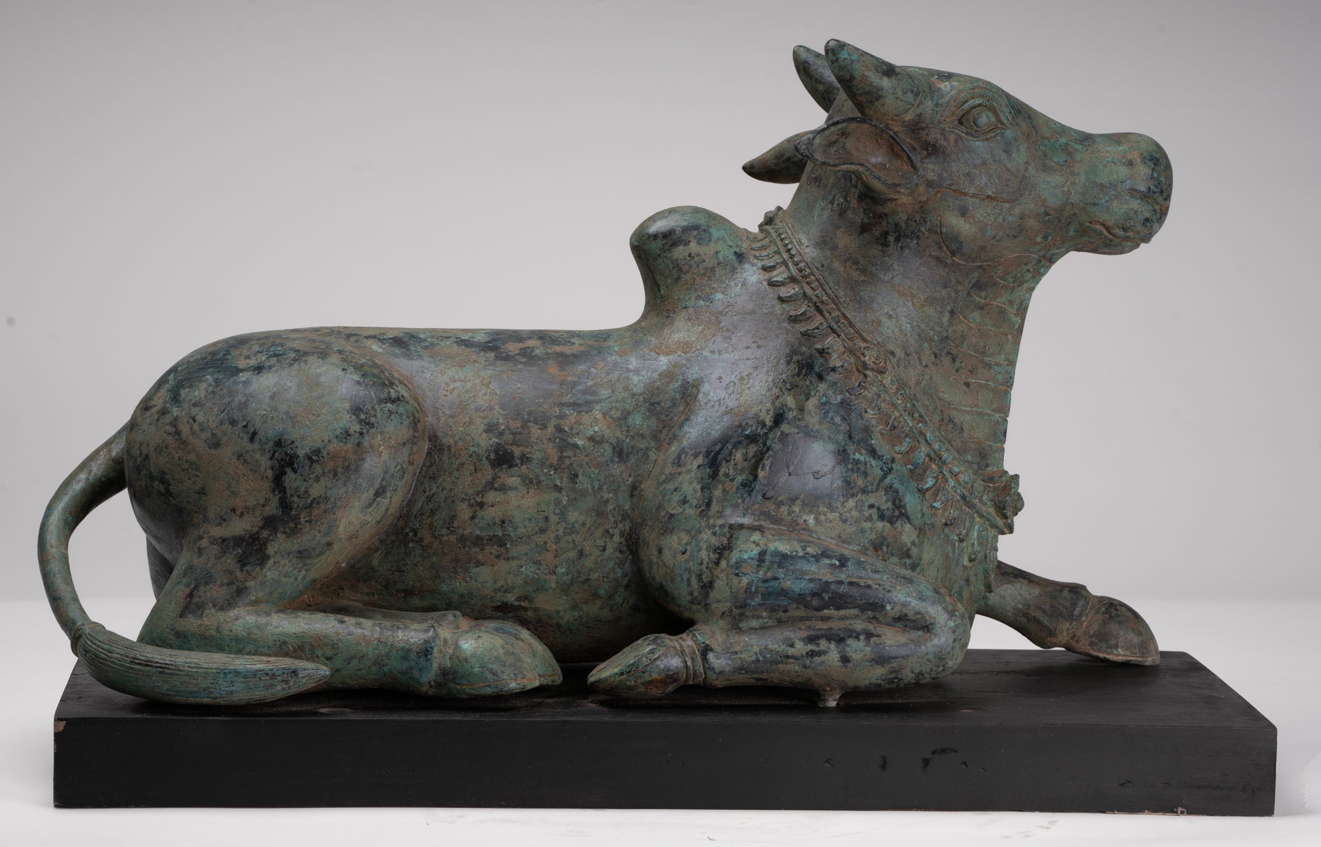 Antique Khmer Style Bronze Nandi Statue - Mount of Shiva - 52cm/21" Long