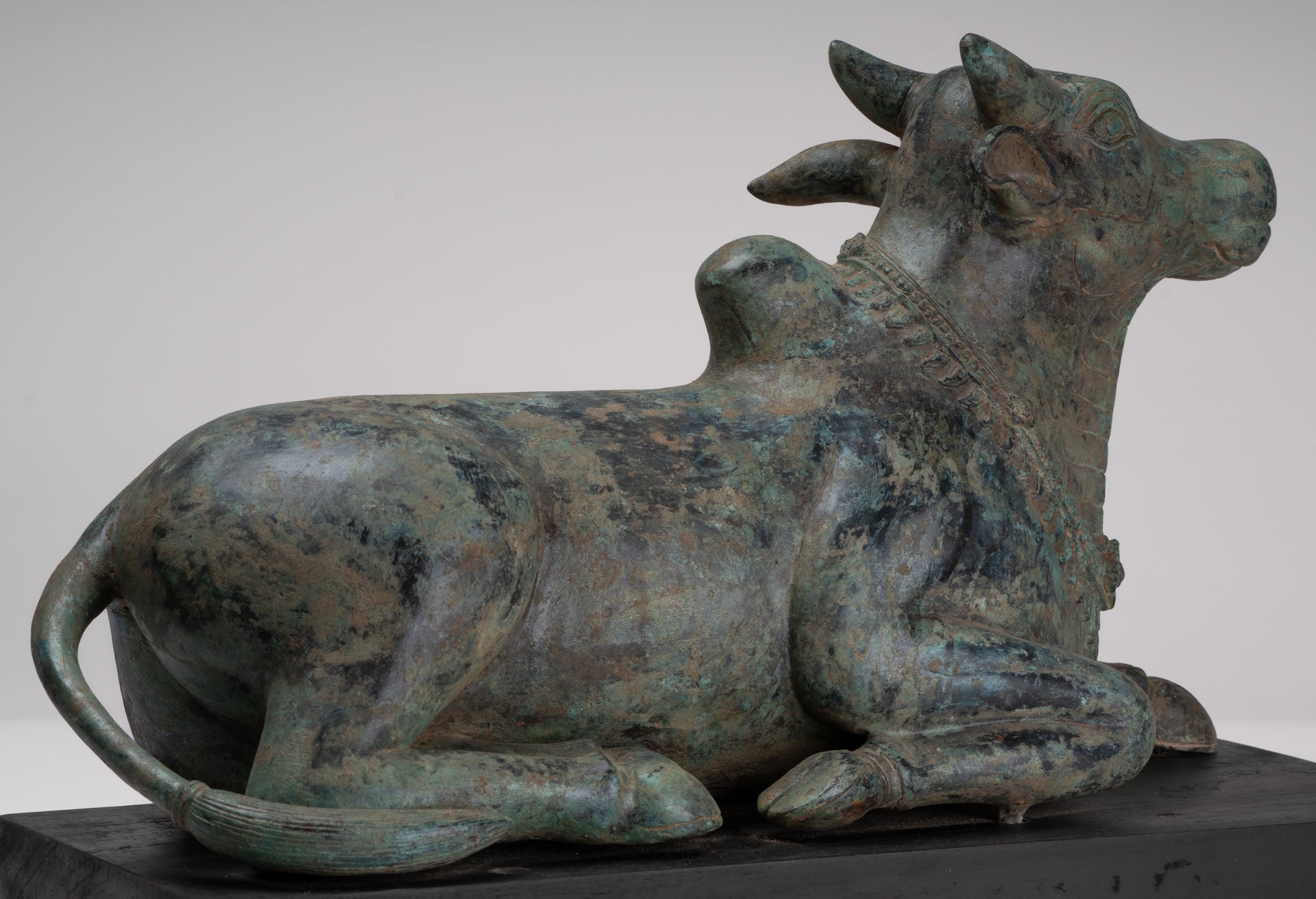 Antique Khmer Style Bronze Nandi Statue - Mount of Shiva - 52cm/21" Long