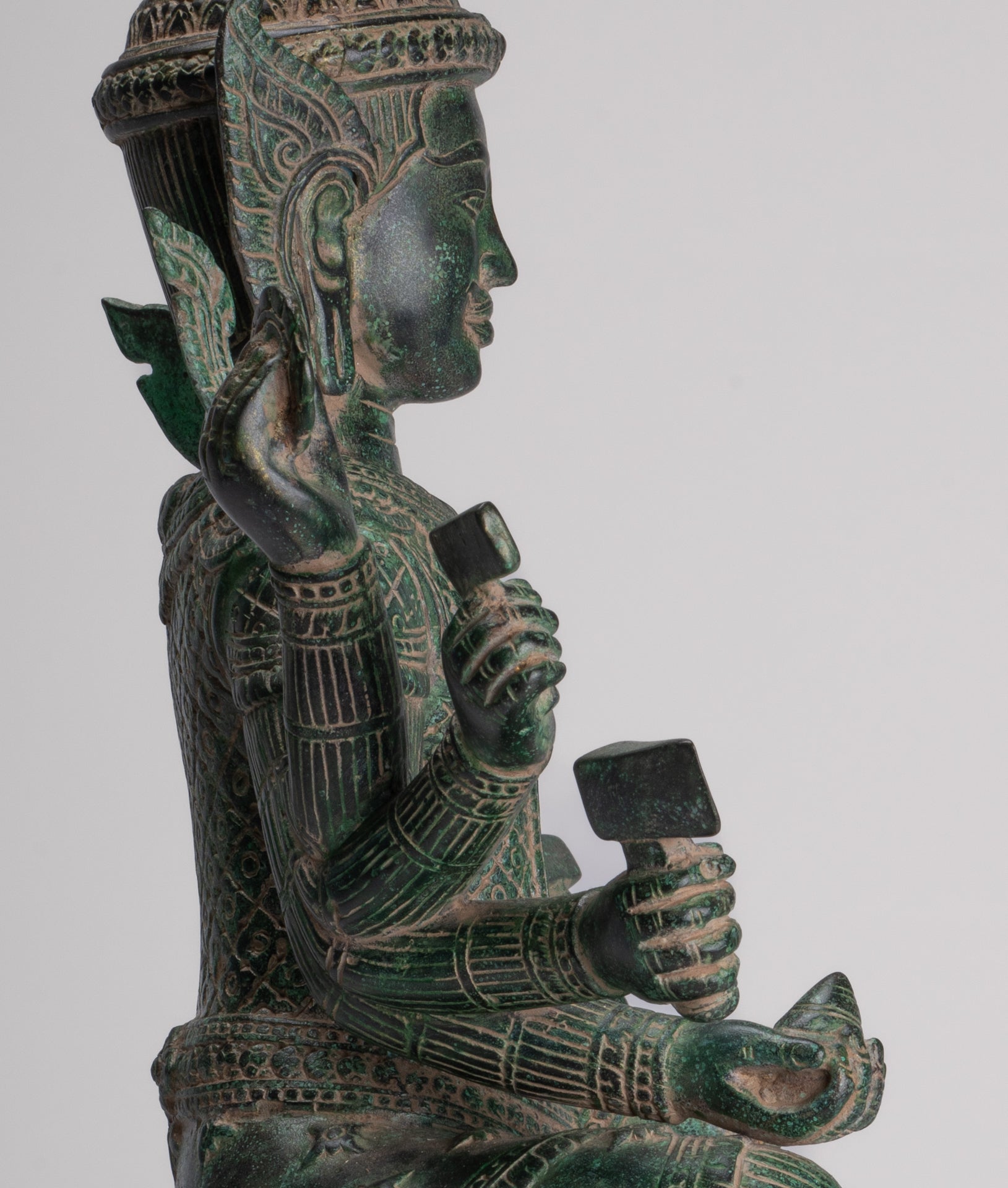 Antique Khmer Style Bronze Seated Vishvakarman Statue - Divine Architect - 59cm/24"