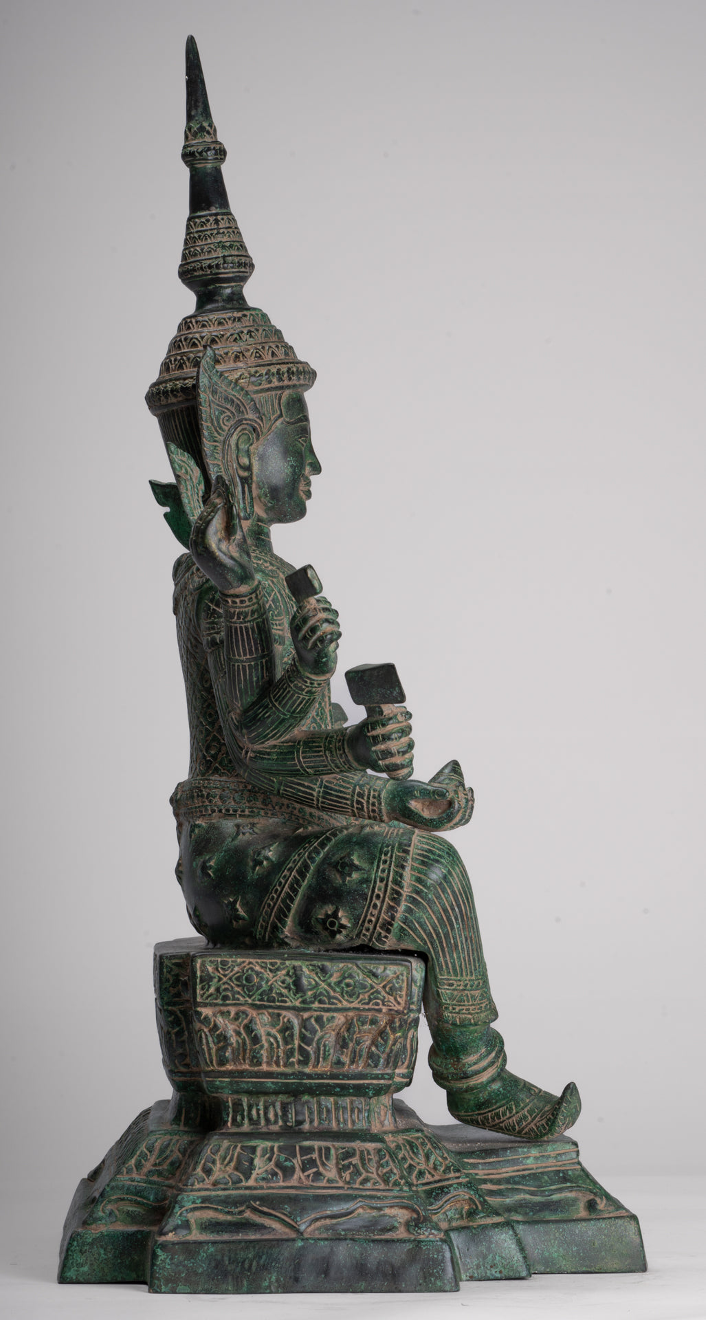 Antique Khmer Style Bronze Seated Vishvakarman Statue - Divine Architect - 59cm/24"