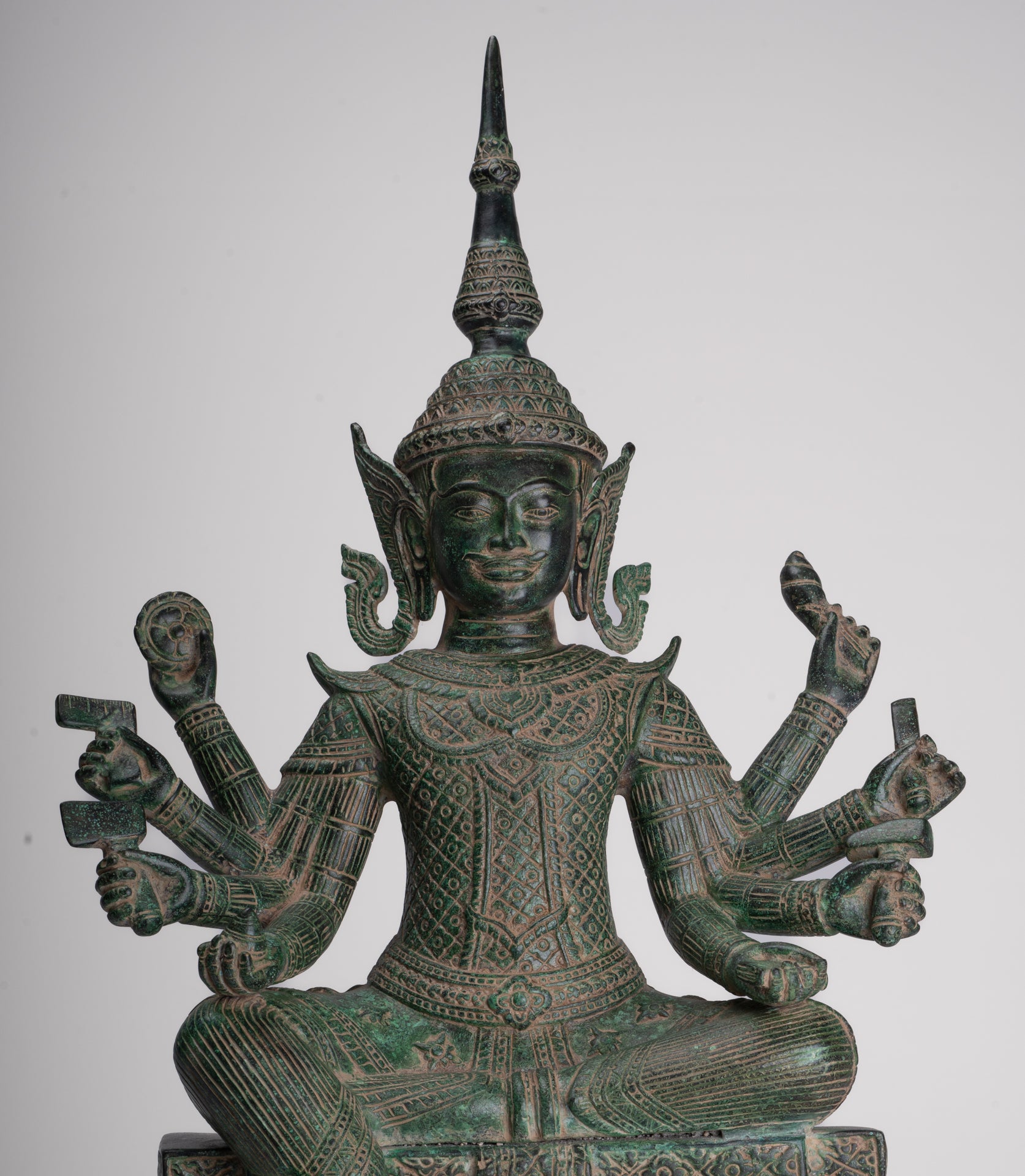 Antique Khmer Style Bronze Seated Vishvakarman Statue - Divine Architect - 59cm/24"