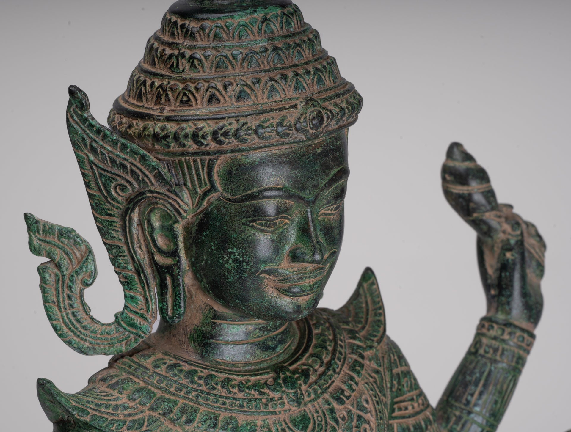 Antique Khmer Style Bronze Seated Vishvakarman Statue - Divine Architect - 59cm/24"