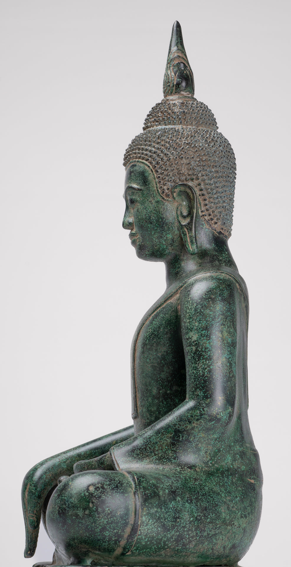 Buddha Statue - Antique Khmer Style Bronze Enthroned Enlightenment Buddha Statue - 50cm/20"