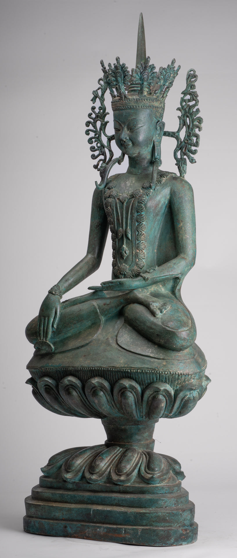 Large Buddha Statue - Antique Burmese Style Bronze Shan Enlightenment Seated Buddha Statue - 103cm/41"