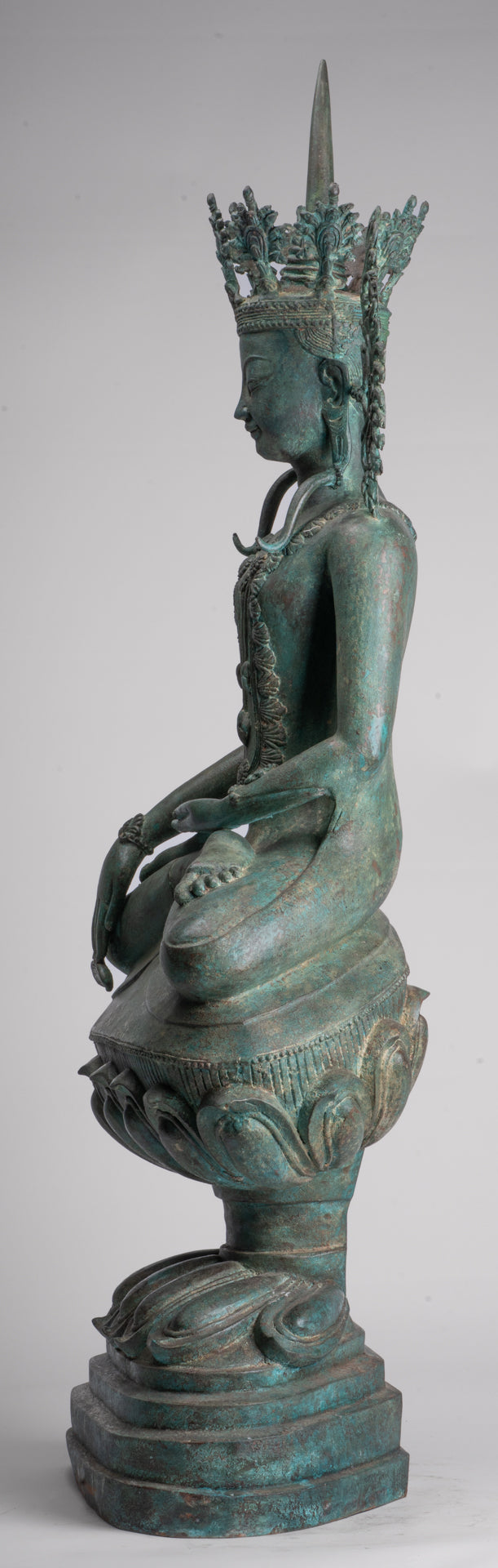 Large Buddha Statue - Antique Burmese Style Bronze Shan Enlightenment Seated Buddha Statue - 103cm/41"