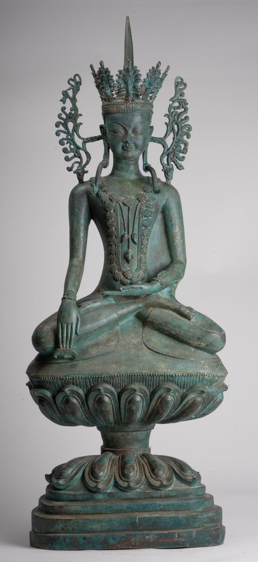 Large Buddha Statue - Antique Burmese Style Bronze Shan Enlightenment Seated Buddha Statue - 103cm/41"