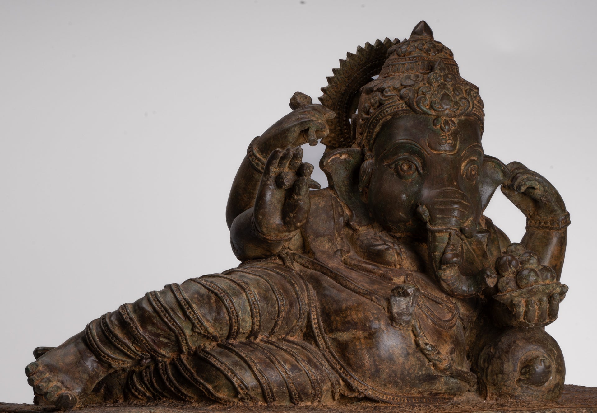 Ganesh - Antique Thai Style Bronze Reclining Ganesha Statue - 47cm/19"