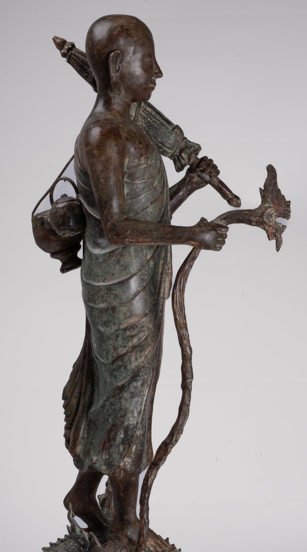 Monk - Antique Thai Style Bronze Dvaravati Sīvali Devotee / Disciple of Buddha Statue - 71cm/28"