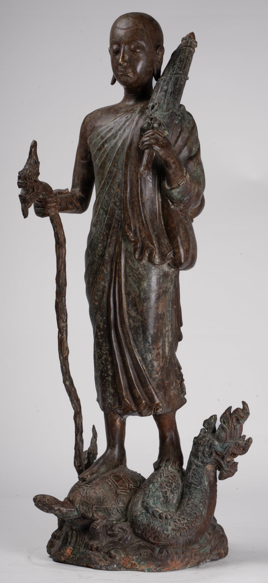 Monk - Antique Thai Style Bronze Dvaravati Sīvali Devotee / Disciple of Buddha Statue - 71cm/28"
