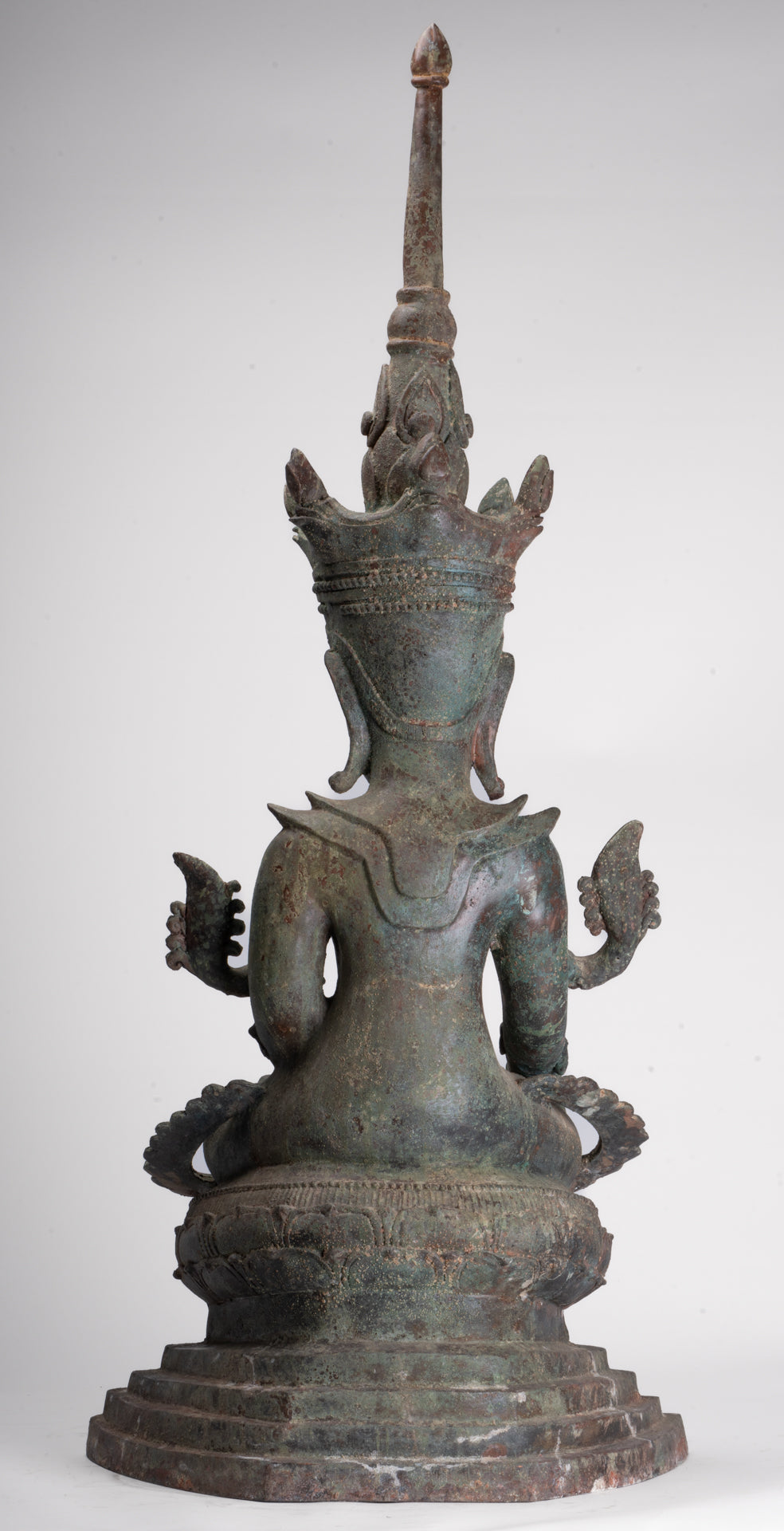 Antique Burmese Style Bronze Shan Enlightenment Seated Buddha Statue - 100cm/40"