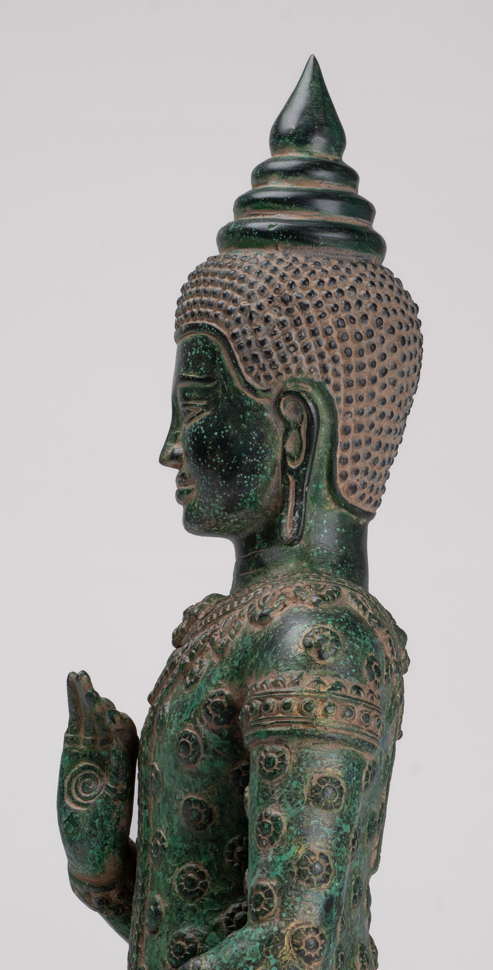 Buddha Statue - Antique Khmer Style Bronze Buddha Statue Dharmachakra Teaching Mudra - 36cm/14"