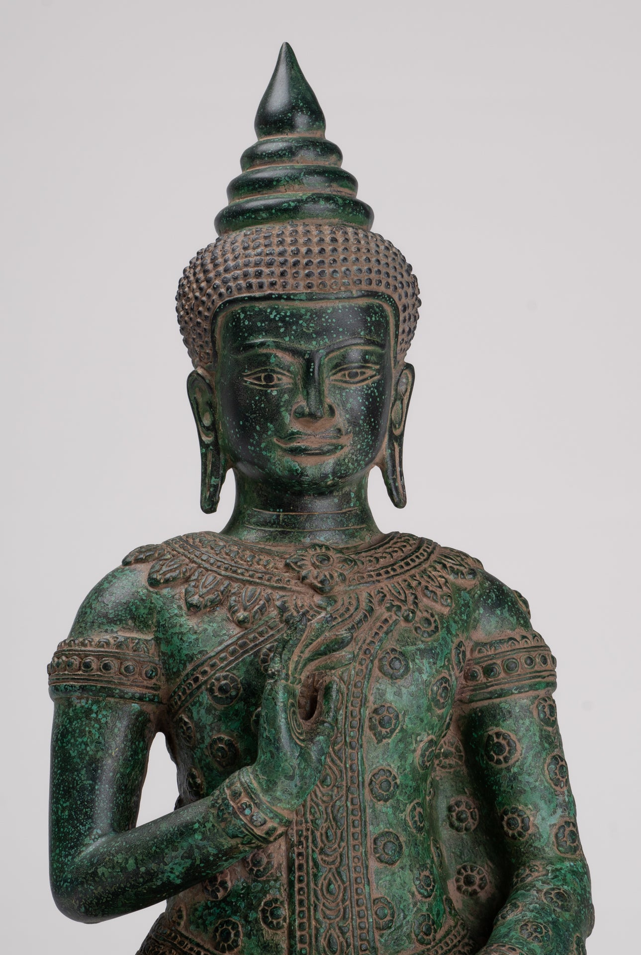 Buddha Statue - Antique Khmer Style Bronze Buddha Statue Dharmachakra Teaching Mudra - 36cm/14"