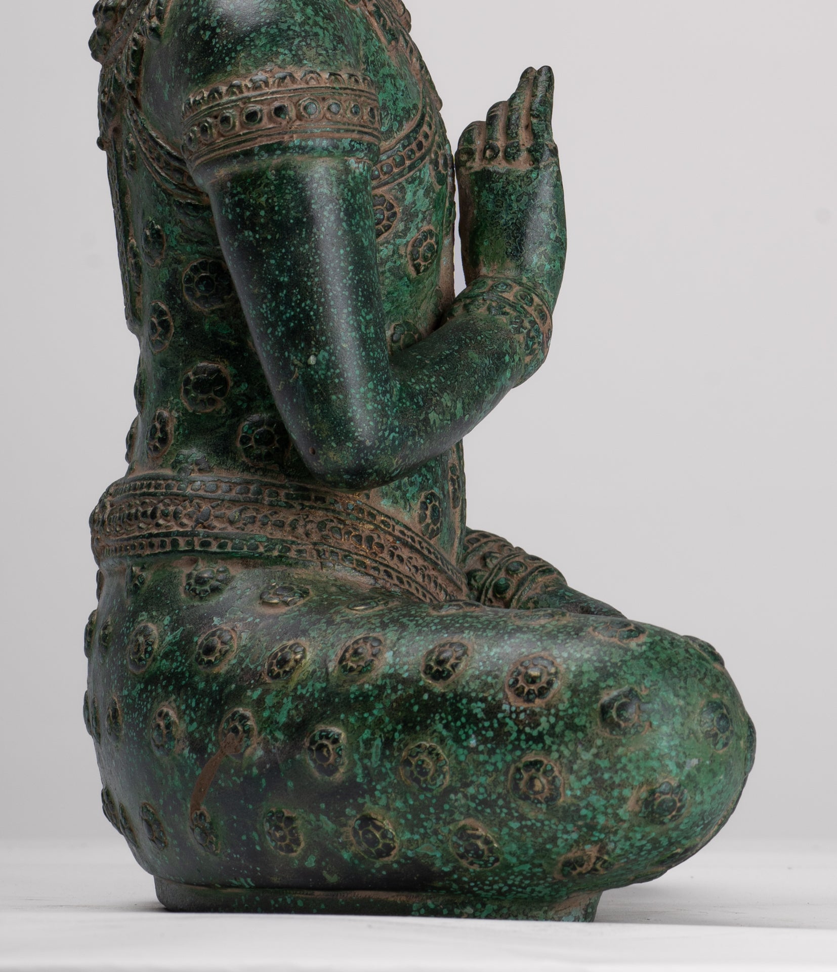 Buddha Statue - Antique Khmer Style Bronze Buddha Statue Dharmachakra Teaching Mudra - 36cm/14"