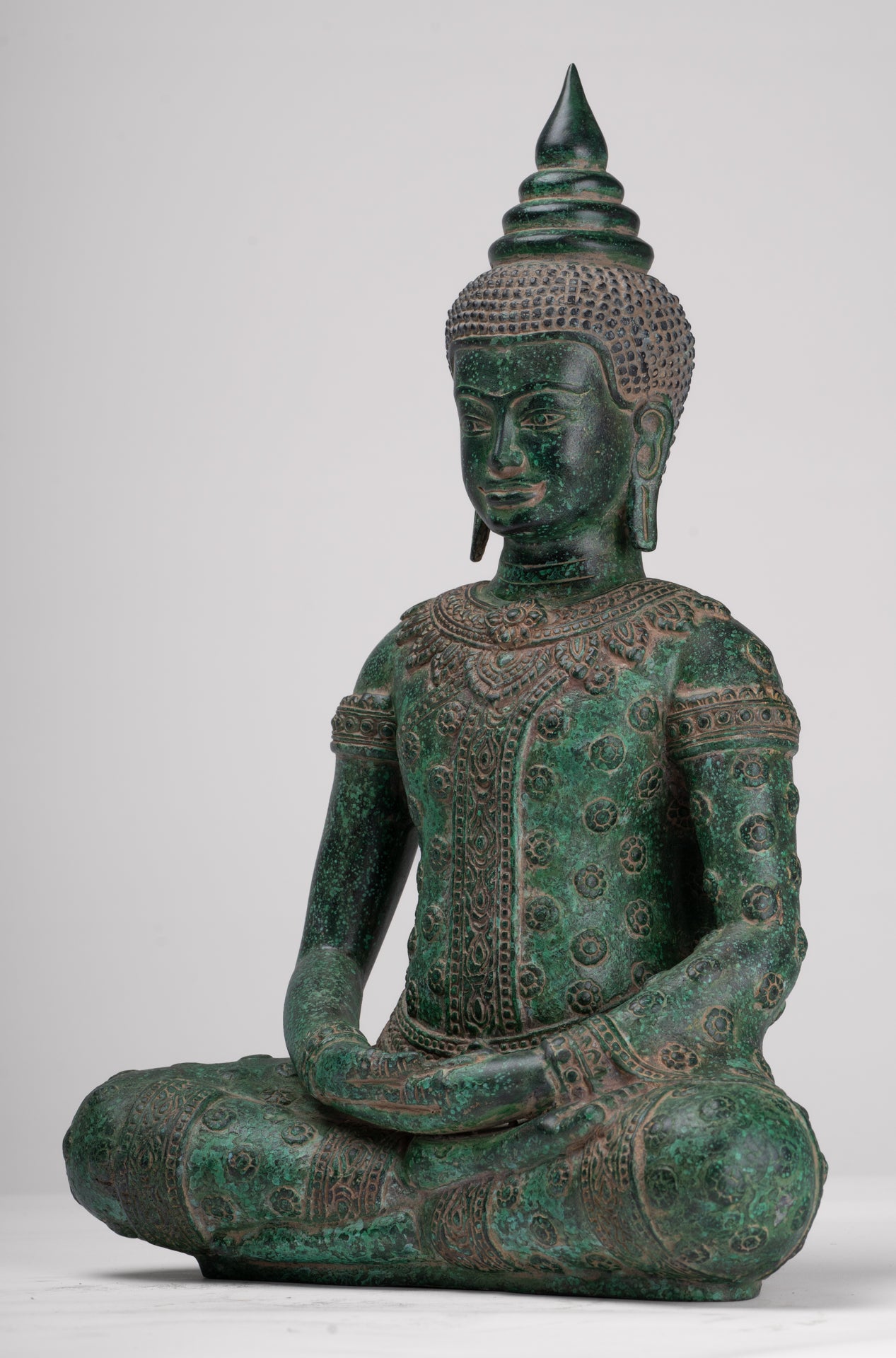 Buddha Statue - Antique Khmer Style Bronze Seated Amitabha Meditation Buddha Statue - 37cm/15"