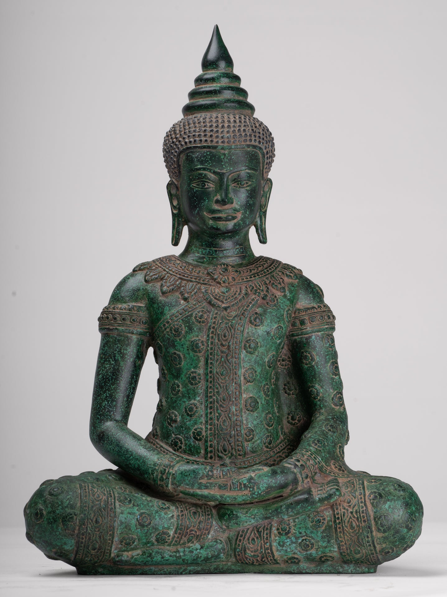 Buddha Statue - Antique Khmer Style Bronze Seated Amitabha Meditation Buddha Statue - 37cm/15"
